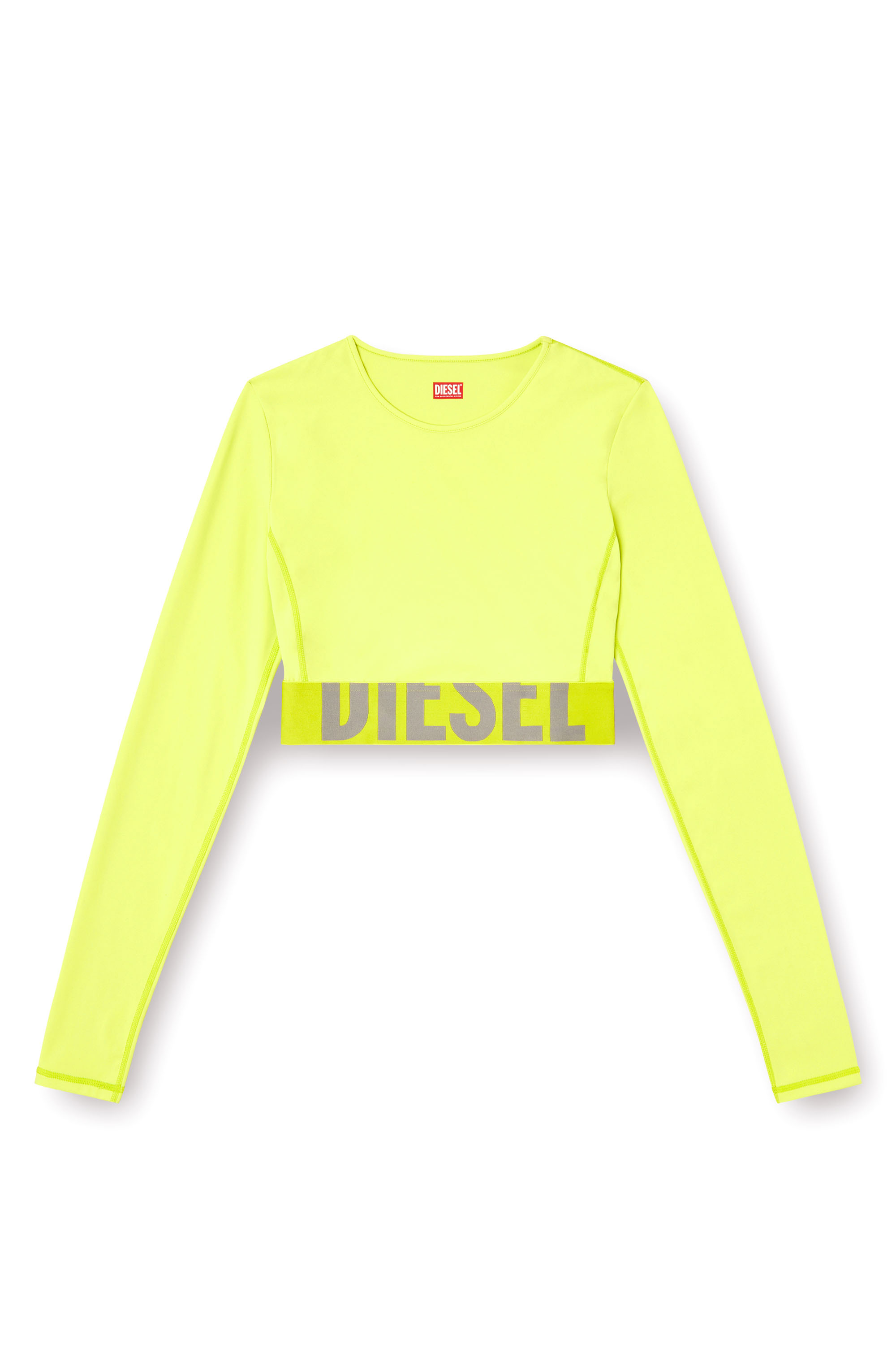 Diesel - MELISSA-D-POP, Crop top in microfibra con logo tagliato Donna in Verde - 2