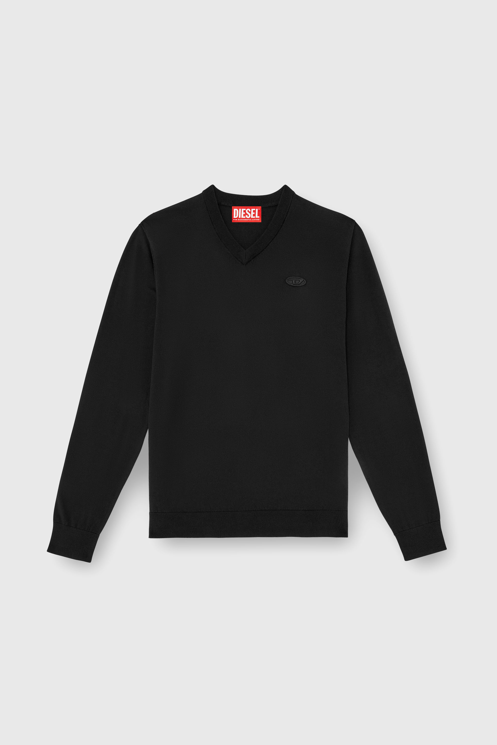 Diesel - K-FREEX-VNECK-TAG-T92, Maglia in cotone con logo Oval D tono su tono Uomo in Nero - 2