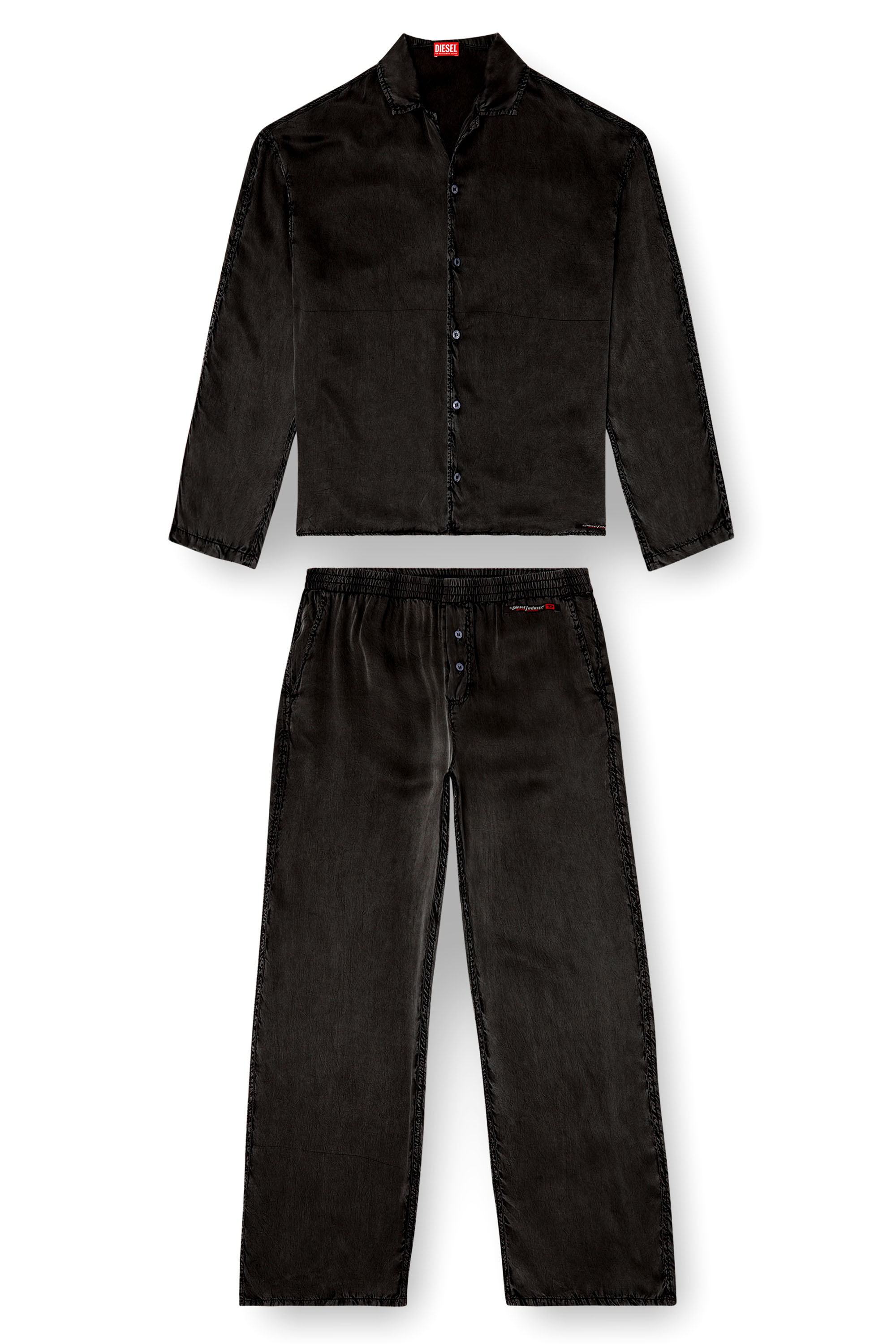 Diesel - SET-KEITH-DNM, Pigiama fluido effetto denim Unisex in Nero - 3