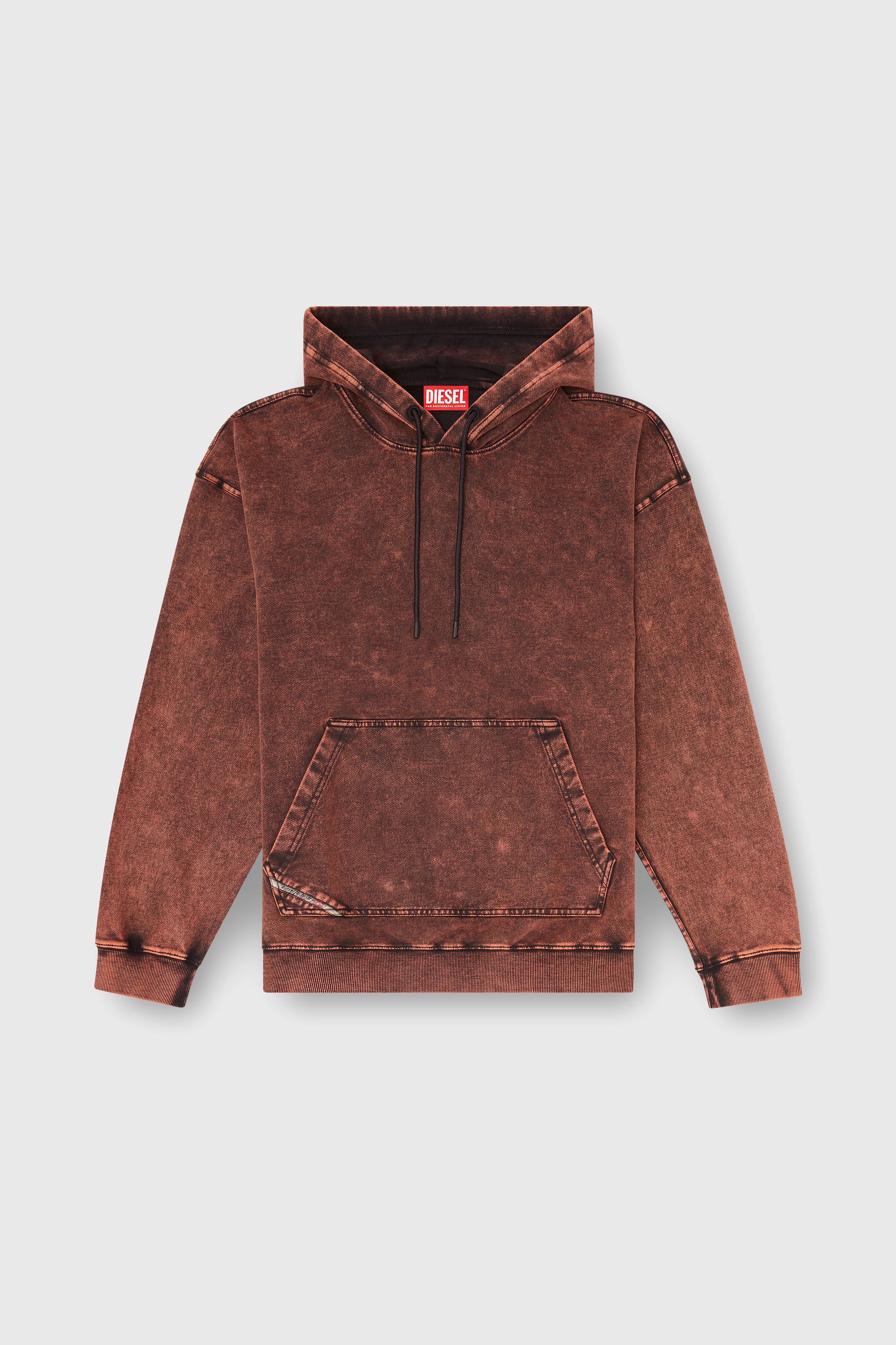 Diesel - S-BOXT-HOOD-TUK, Felpa con cappuccio effetto denim lavorato Uomo in Marrone - 2