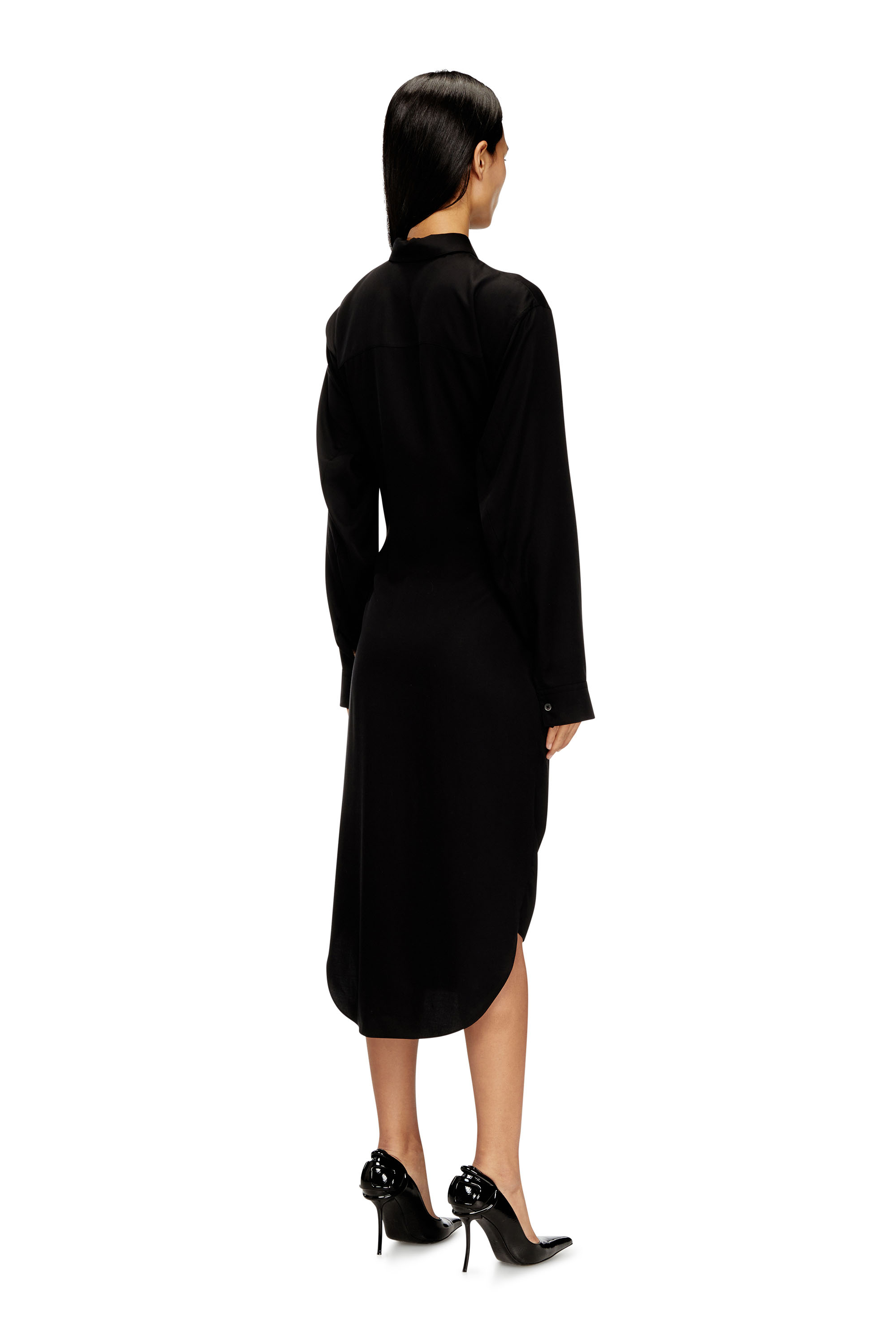 Diesel - D-ILETTA-S1, Abito a camicia midi con dettagli intrecciato Donna in Nero - 4