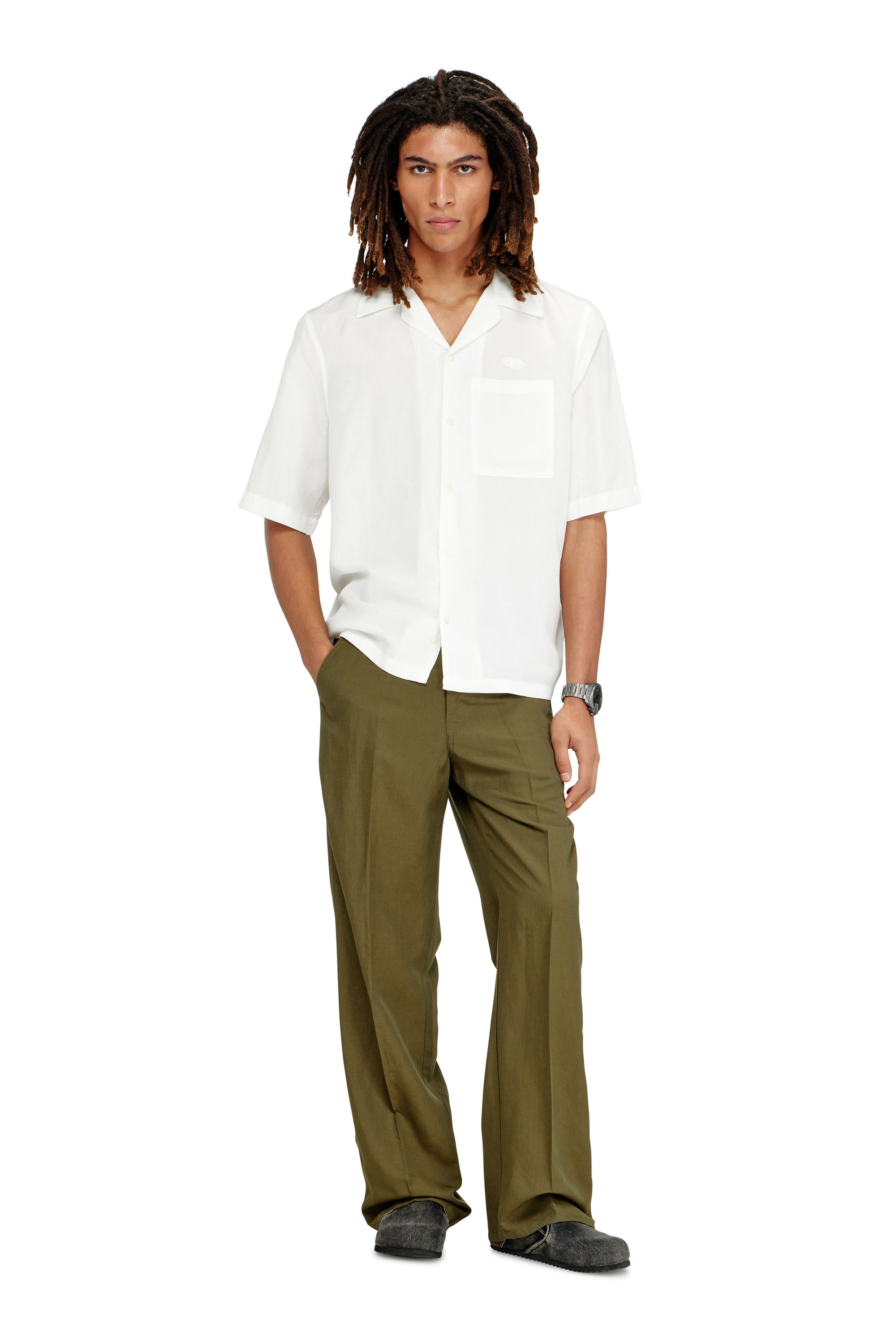 Diesel - S-BRACK-PGBS, Camicia in misto lino a maniche corte Uomo in Bianco - 1