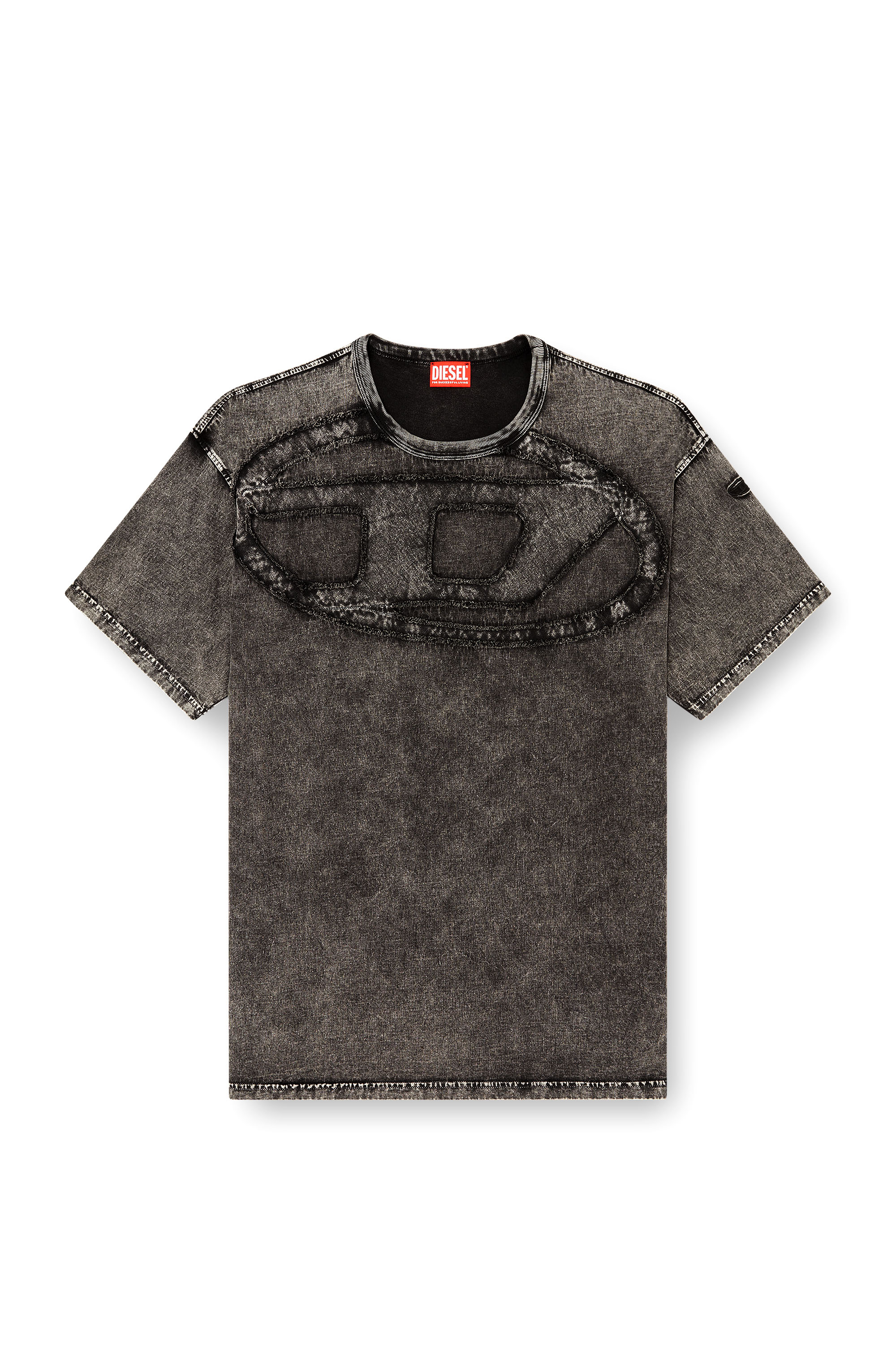 Diesel - T-BOXT-DEN, T-shirt in cotone dal taglio rilassato con applicazione Oval D Uomo in Grigio - 2
