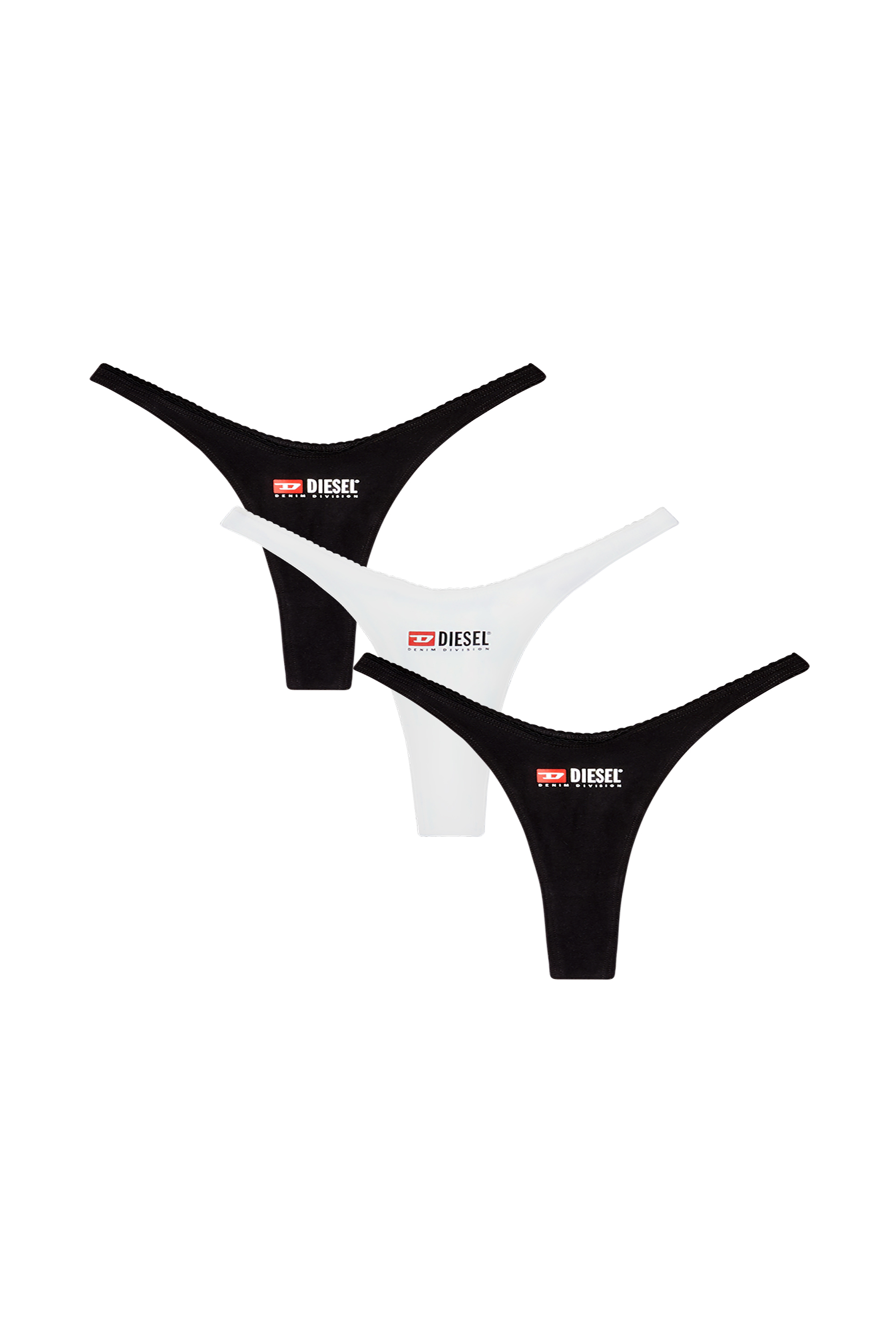 Diesel - MICRO-PUNCHY-D-CORE-3PACK, Confezione da 3 perizomi in cotone elasticizzato con logo Donna in Nero - 1