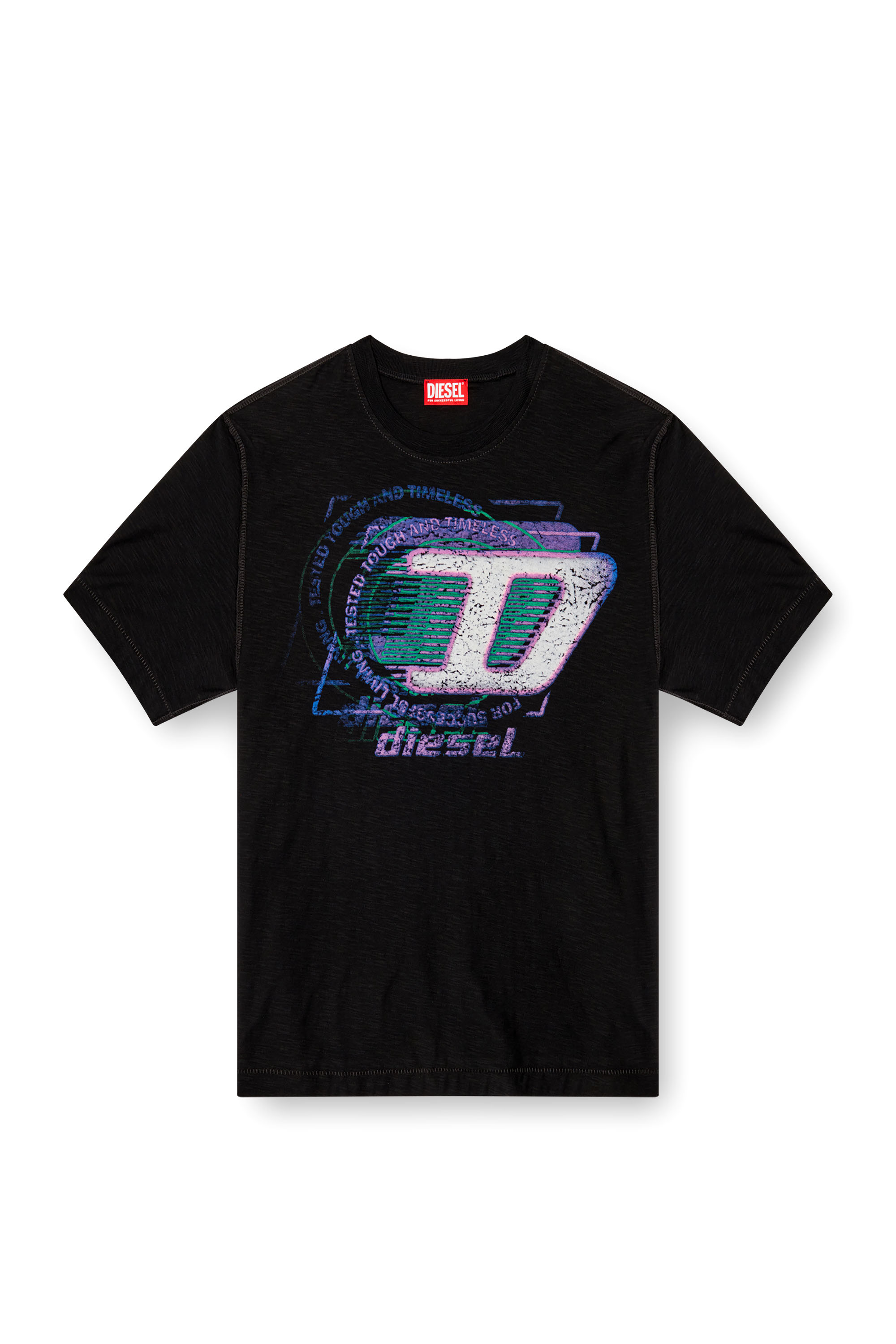 Diesel - T-ADJUST-R11, T-shirt fiammata con logo floccato Uomo in Nero - 3