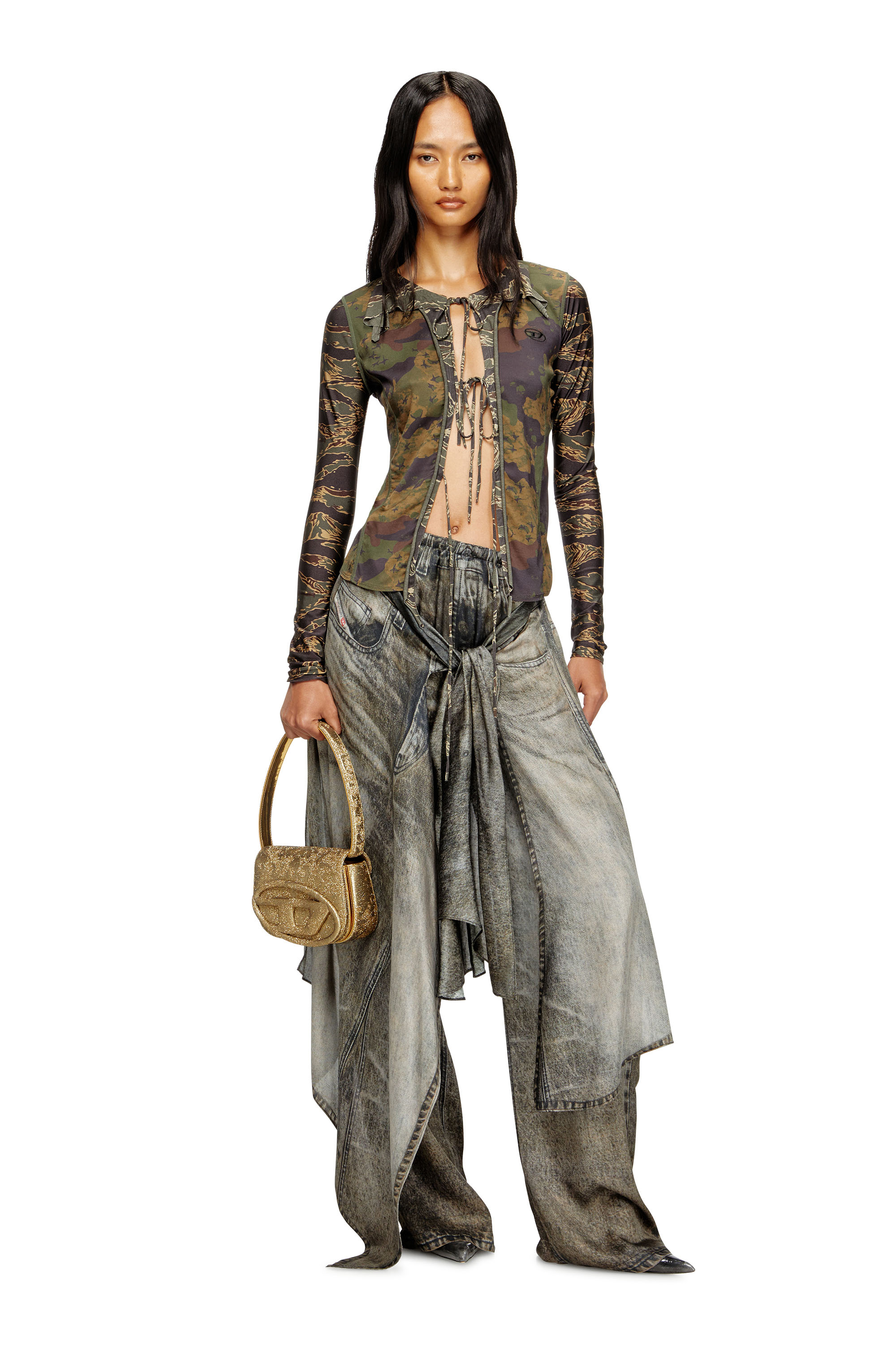 Diesel - 1DR, 1DR-Borsa iconica 1DR con glitter camouflage Donna in Oro - 2