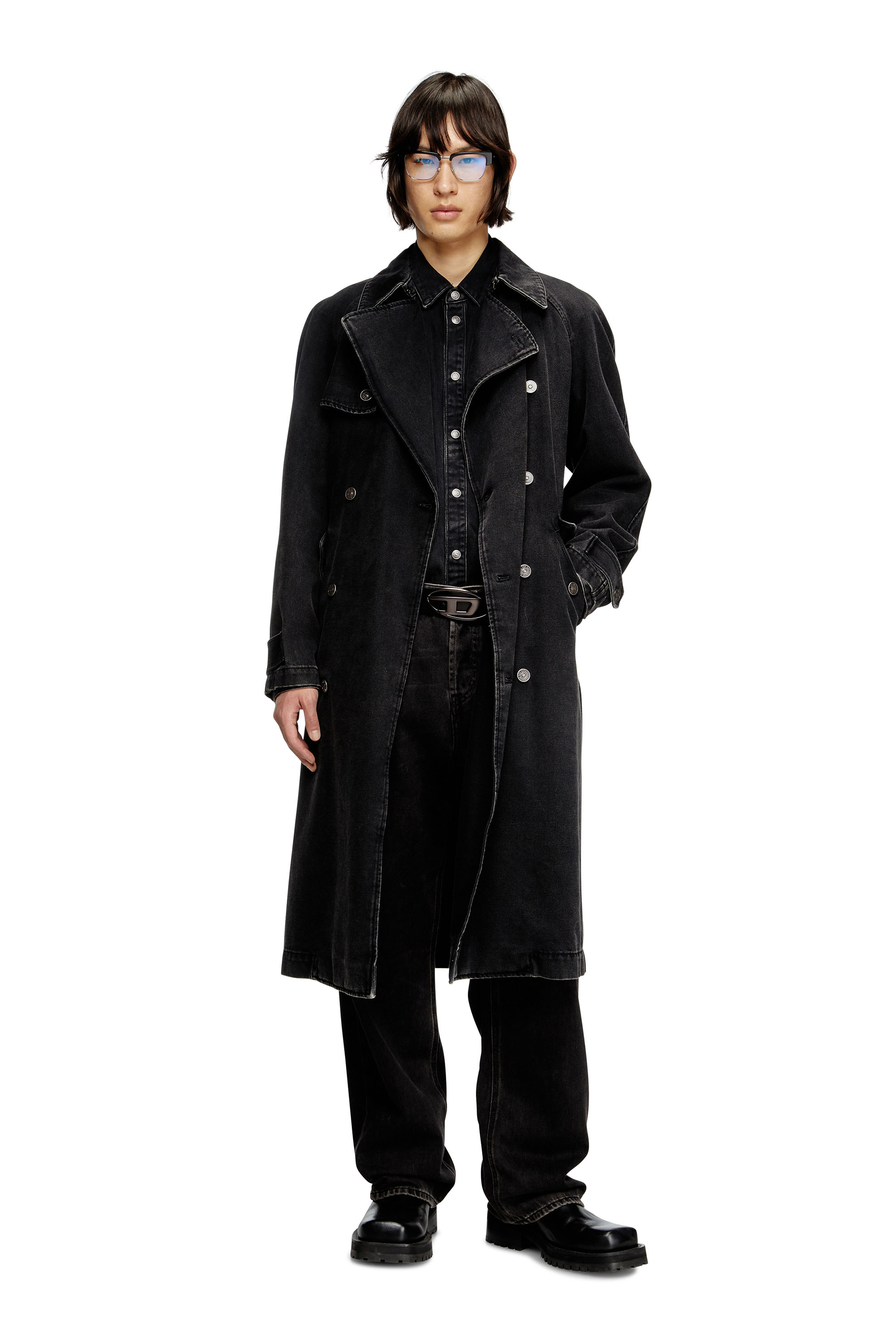 Diesel - D-DELIRIOUS-D, Trench in denim lavaggio clean Uomo in Nero - 3