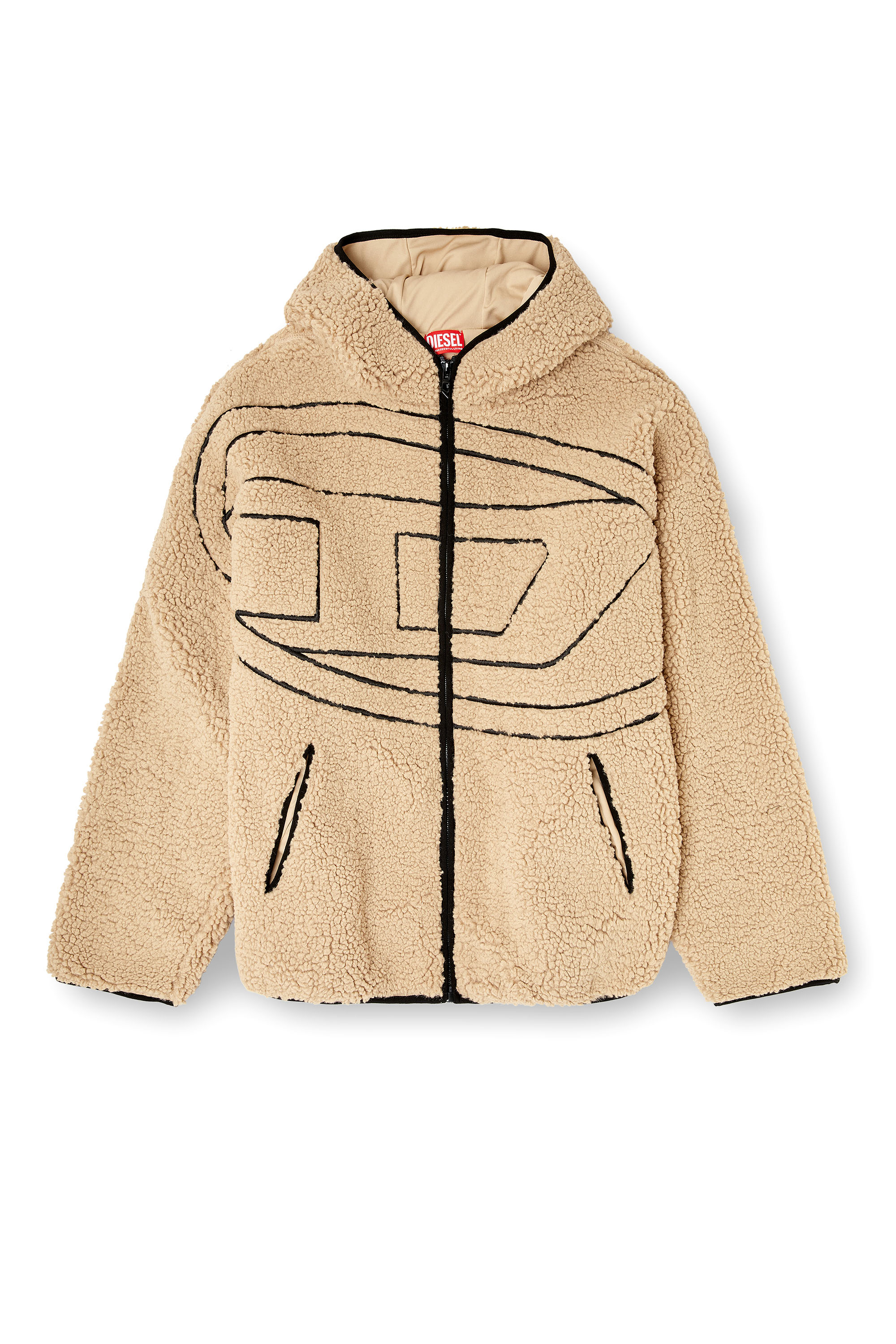 Diesel - S-ZAT, Felpa teddy con cappuccio Uomo in Beige - 2