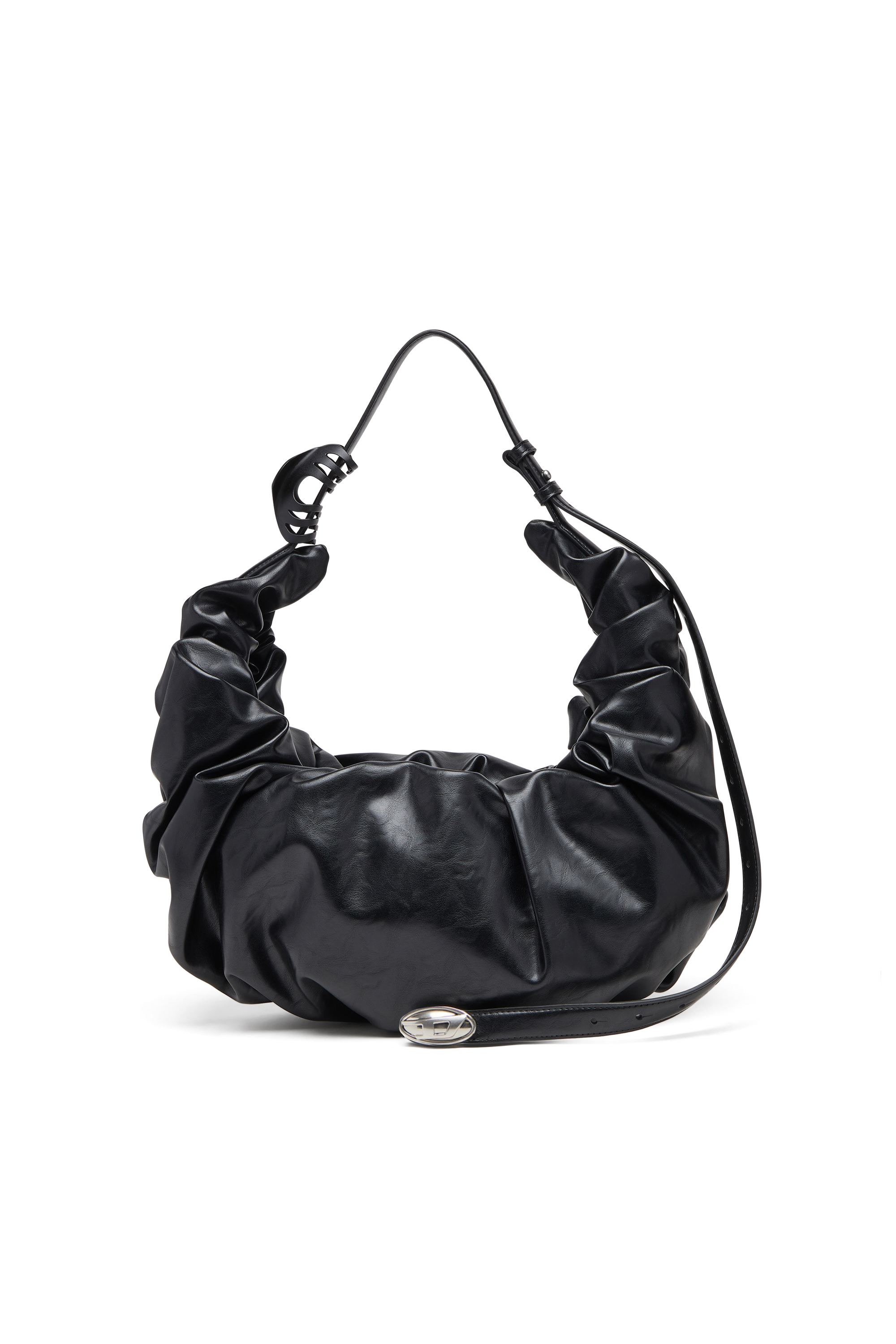 Diesel - GRAB-D HOBO L, Grab-D L-Borsa hobo grande in PU lucido scrunched Donna in Nero - 1