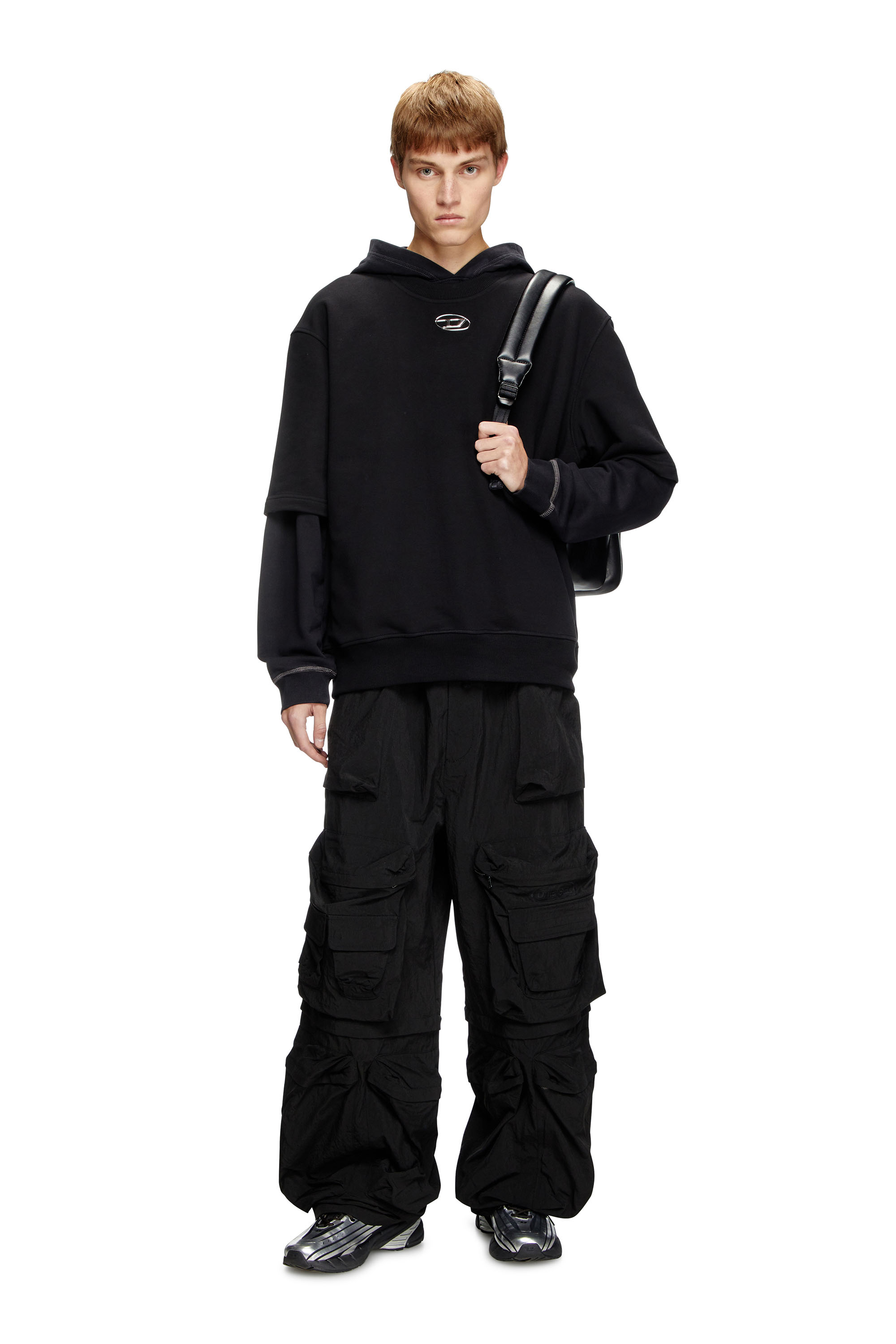 Diesel - S-COOLING-L1, Felpa a mezze maniche con logo metallizzato Uomo in Nero - 1