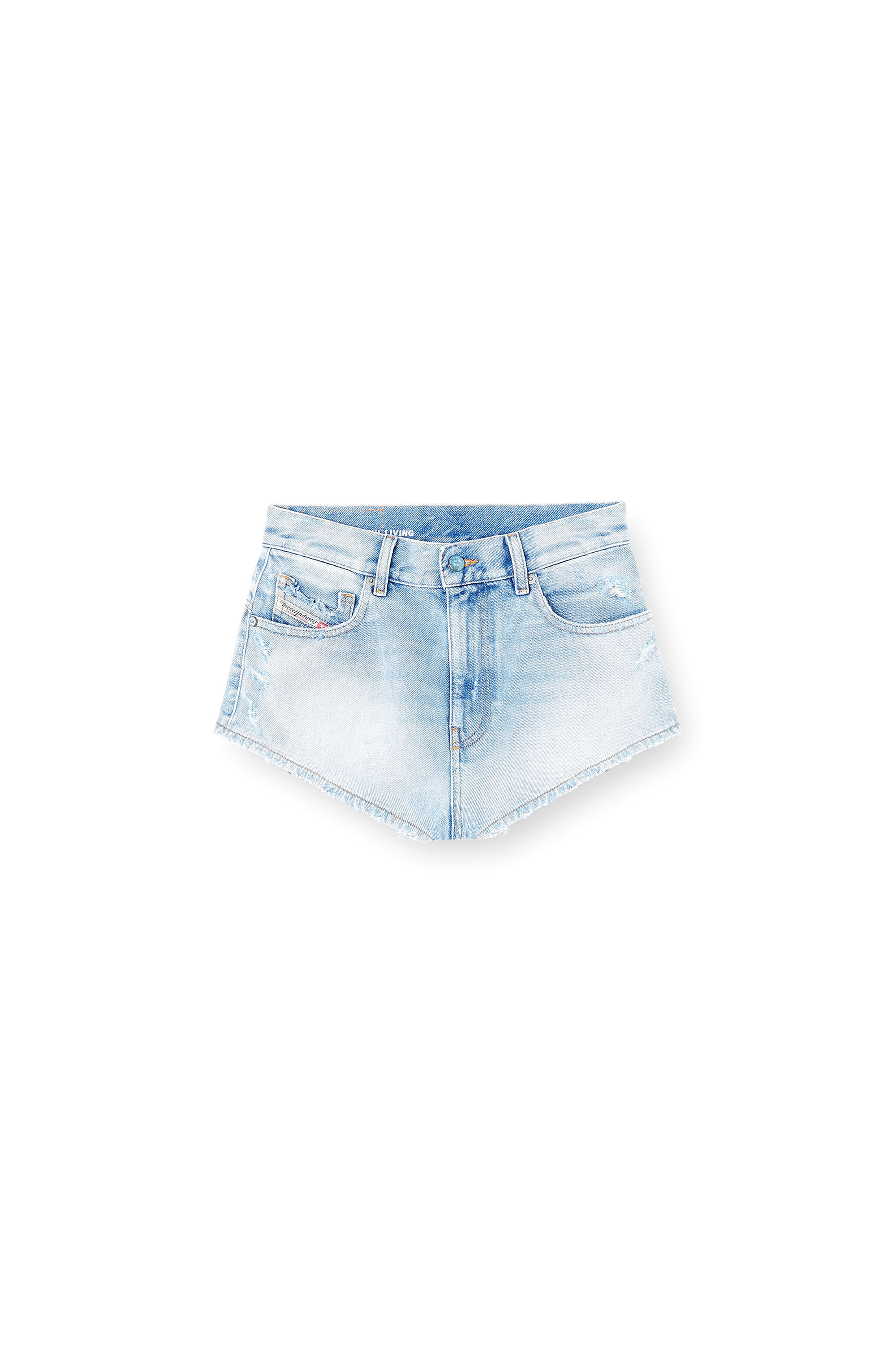 Diesel - DE-LUNAR, Shorts in denim con orli sfrangiati Donna in Blu - 3