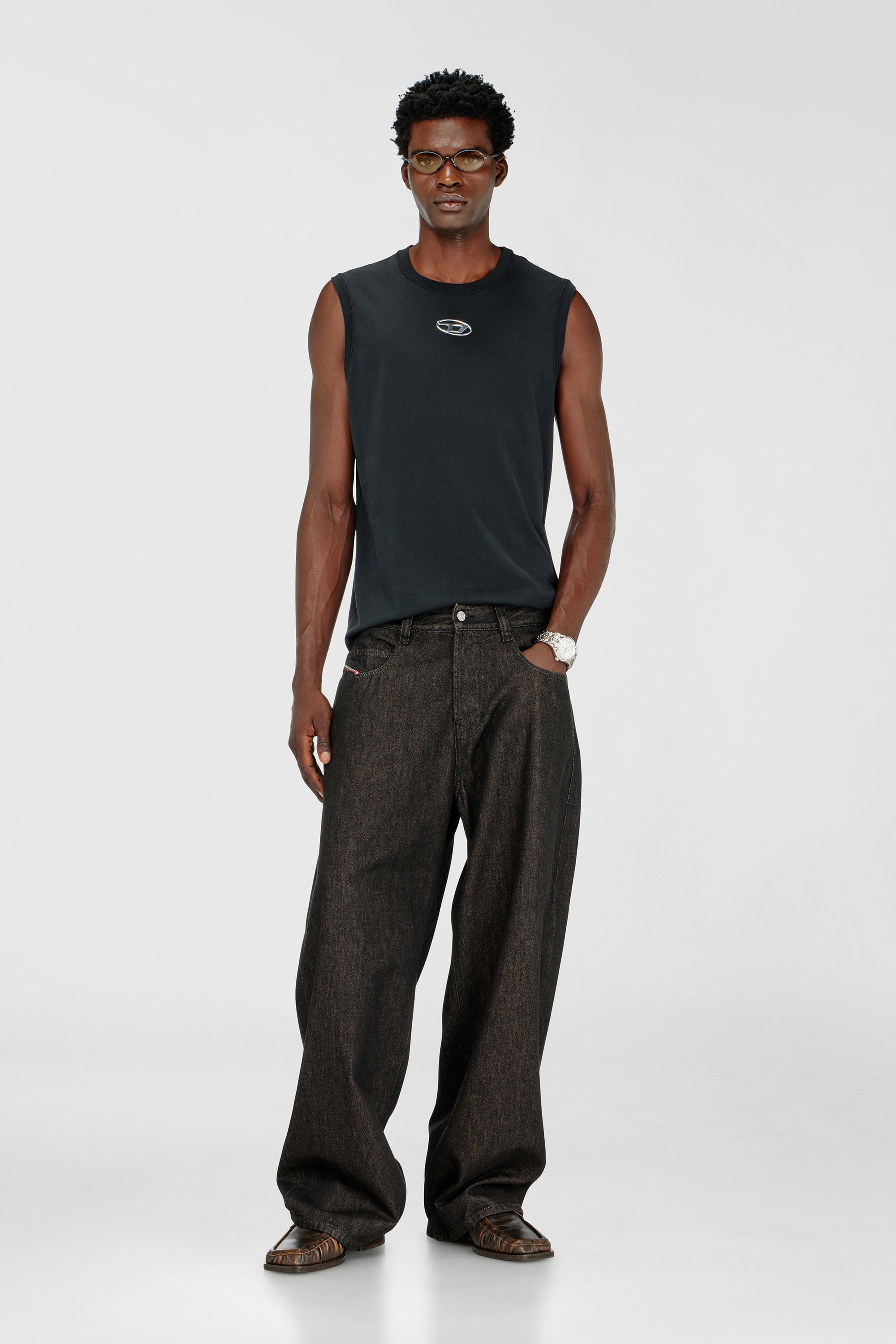 Diesel - T-BISCO-IOD, Canotta in cotone con Oval D metallizzata Uomo in Nero - 1