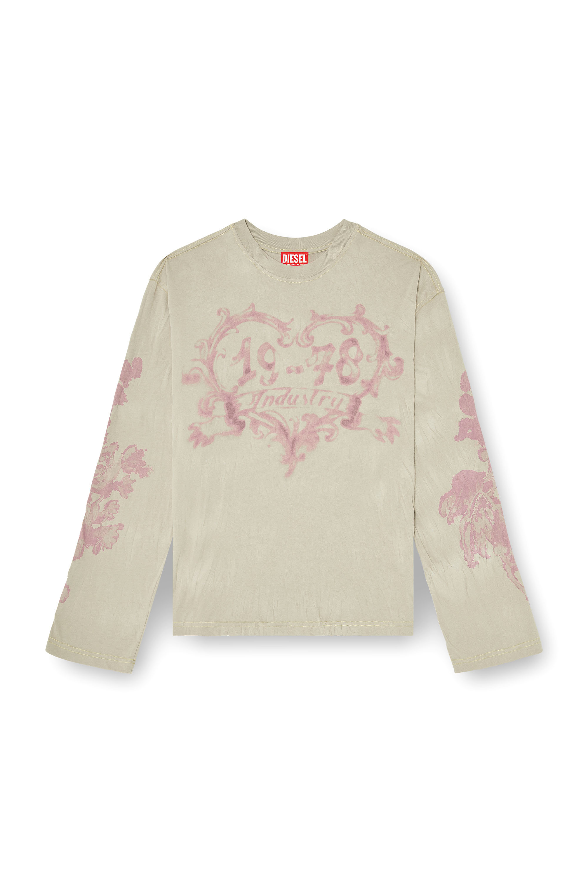 Diesel - T-HILARY-LS-AA1, T-shirt a manica lunga in cotone con stampa grafica Donna in Beige - 3