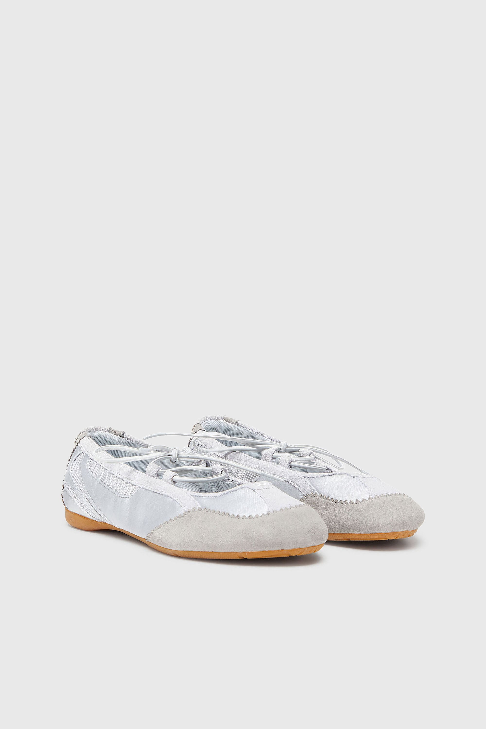 Diesel - D-MILE BALLERINA LACE UP II W, D-Mile - Ballerine stringate in pelle e mesh Donna in Grigio - 2