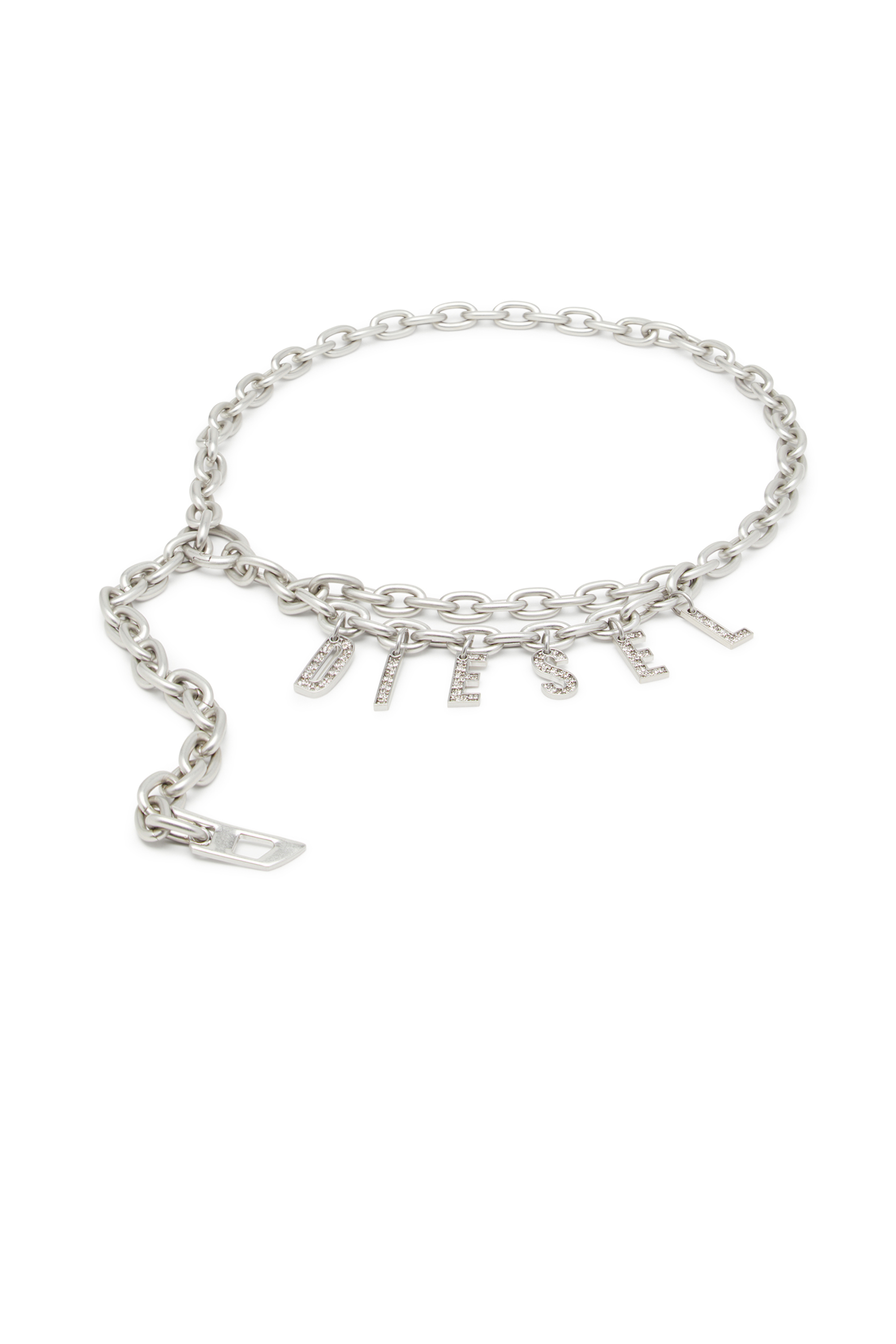 Diesel - B-CHARM CHAIN, Cintura 1 cm a catena con charm logo in cristallo Donna in Argento - 1