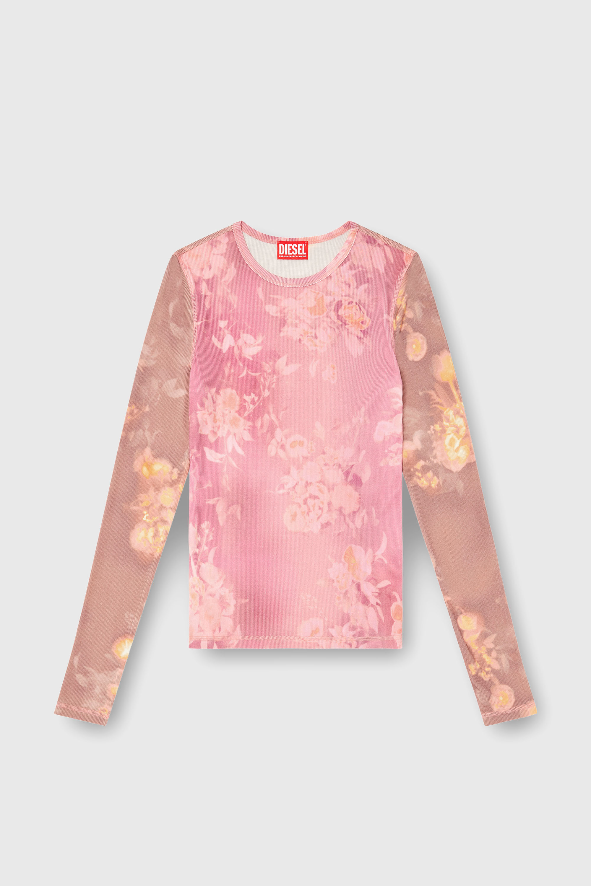 Diesel - T-MOKY-LS, Top in jersey a costine con stampa floreale Donna in Rosa - 2