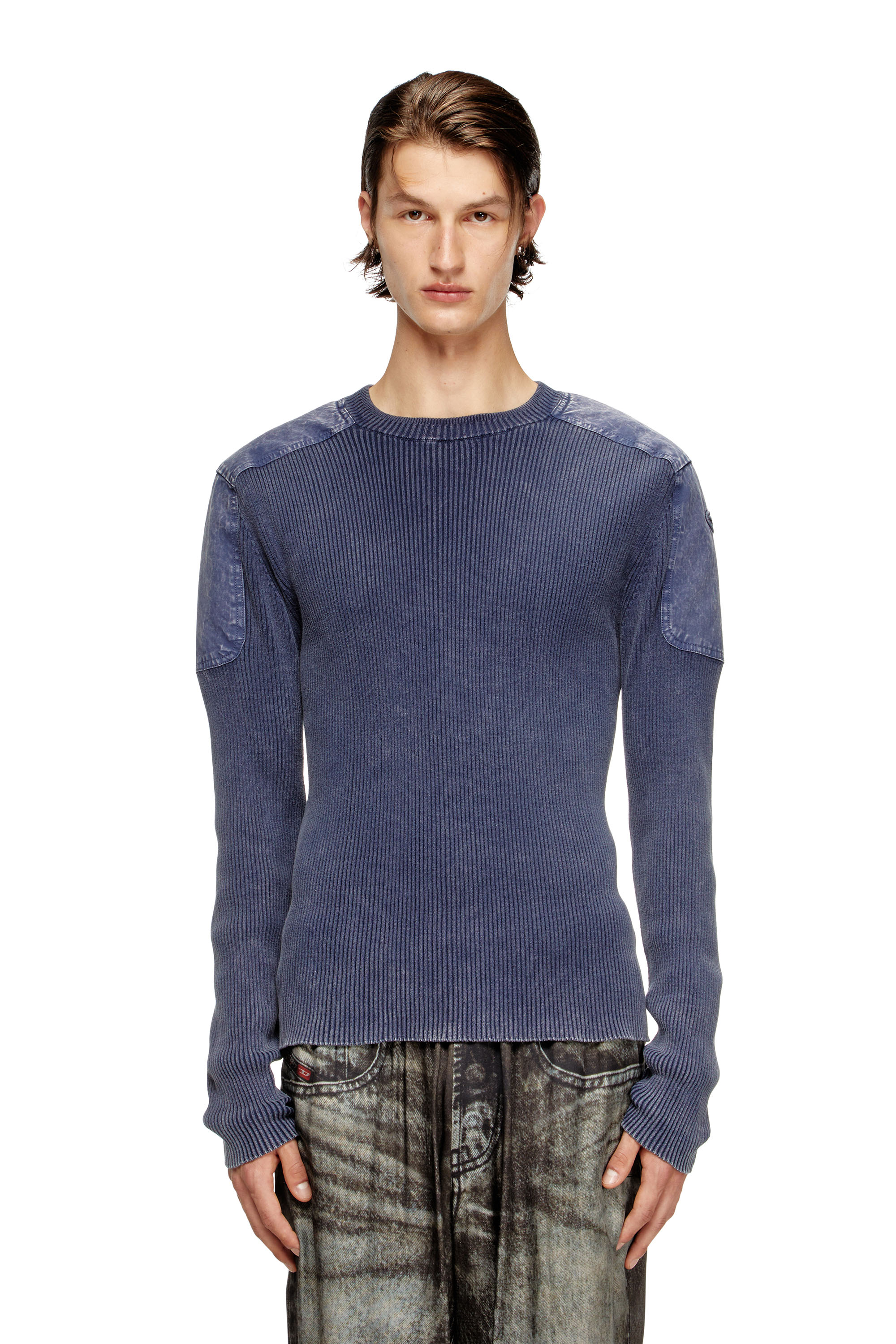 Diesel - K-MARTIN, Maglia con spalle a contrasto Uomo in Blu - 3