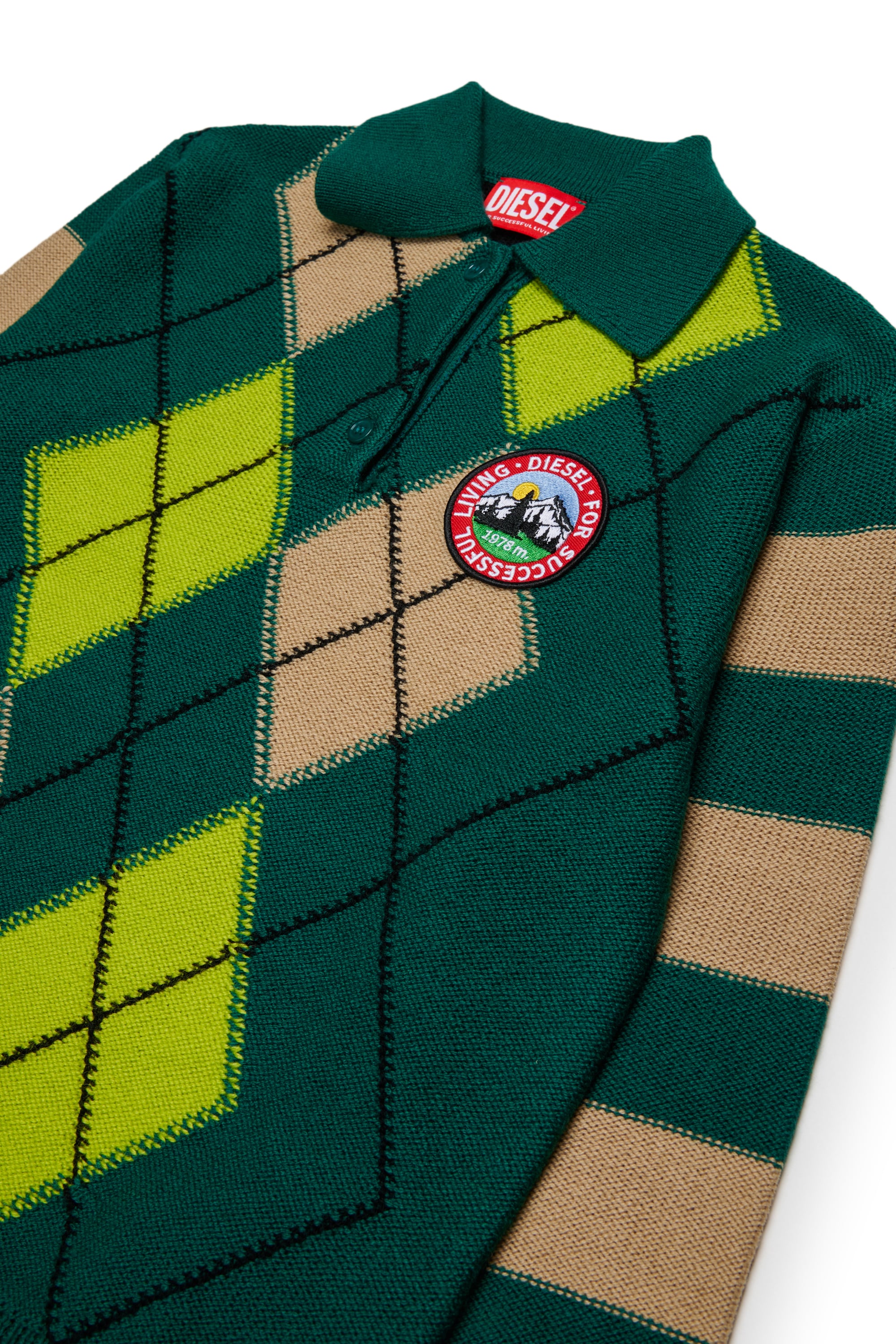 Diesel - KROMBY OVER, Maglia polo in misto lana con motivo argyle Unisex in Verde - 3
