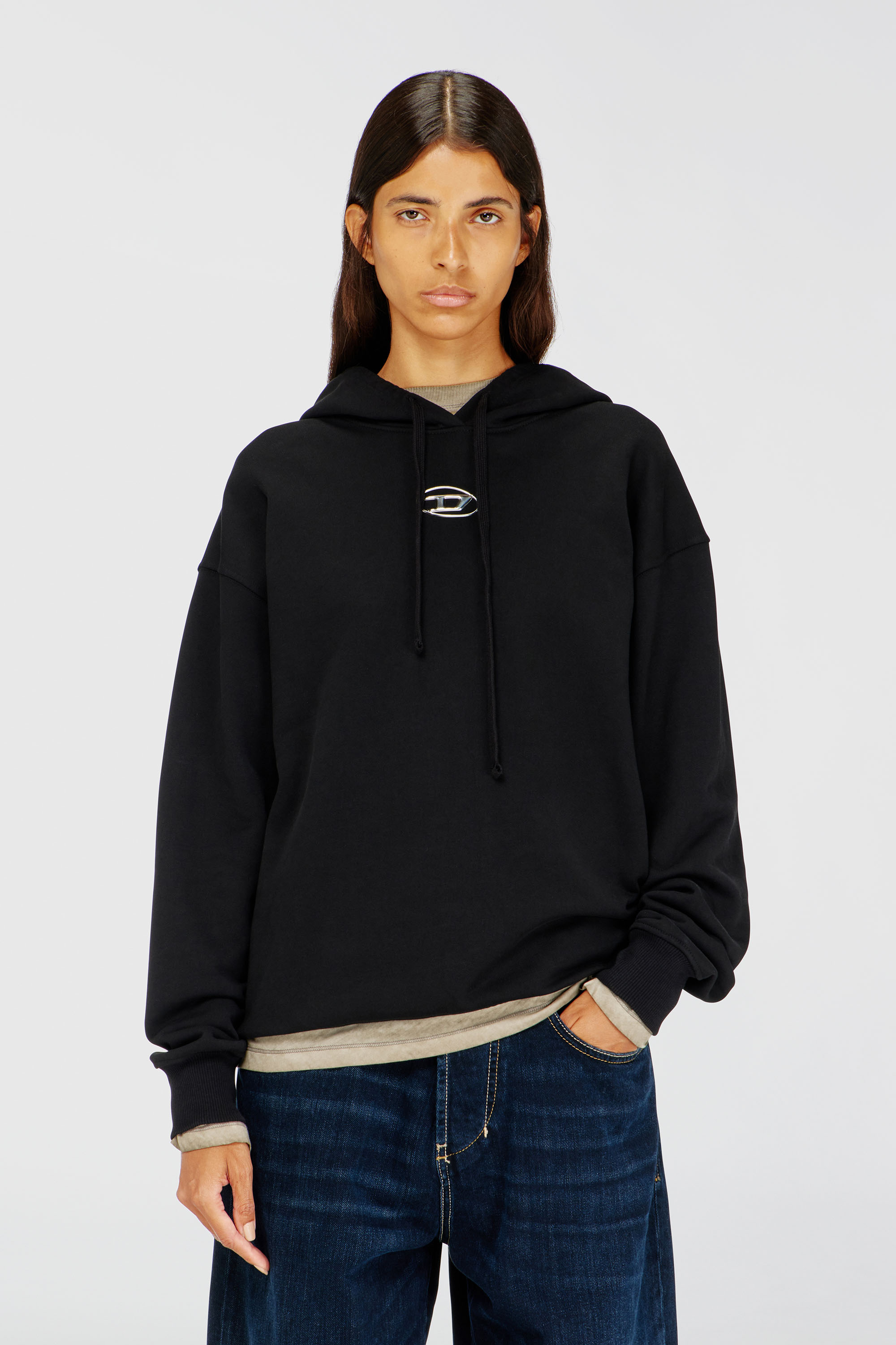 Diesel - F-BUXT-HOOD-OD, Hoodie con Oval D metallizzato Donna in Nero - 3