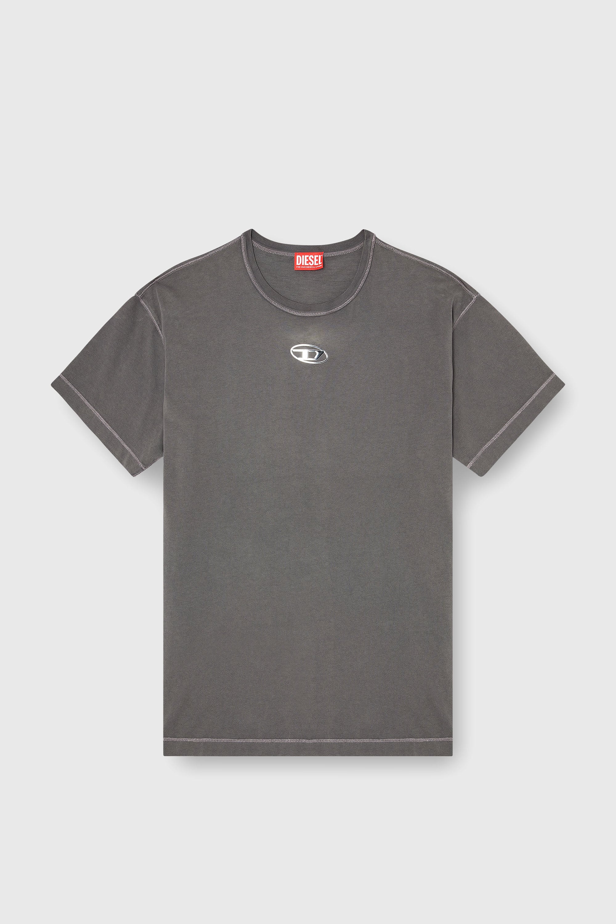 Diesel - T-NORM-IOD, T-shirt in cotone leggero con logo Oval D metallizzato Uomo in Grigio - 2