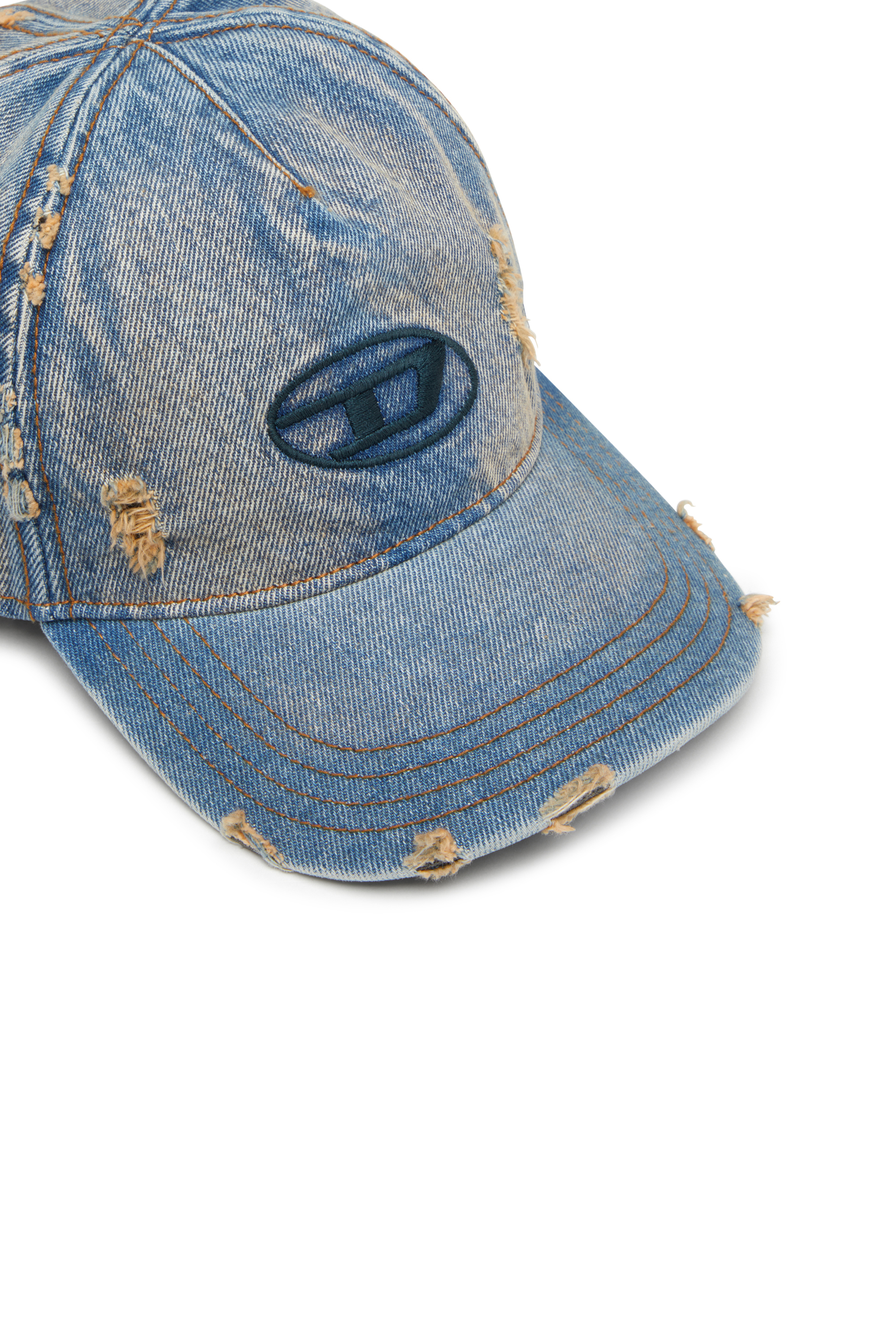 Diesel - C-ENIC, Cappellino in denim con dettagli sfrangiati e logo ricamato Uomo in Blu - 3