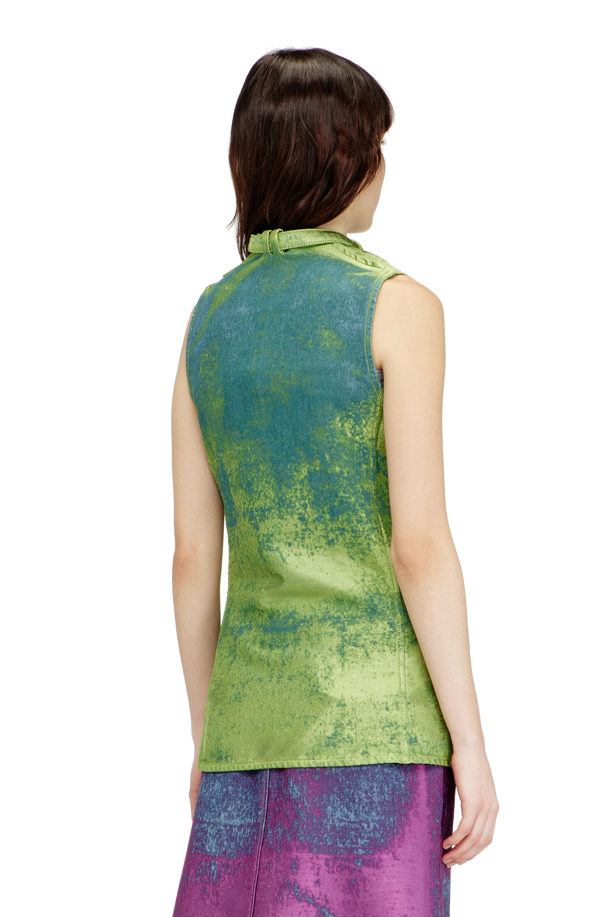 Diesel - DE-VANTOS-FSI, Gilet con cintura in satin denim colorato Donna in Verde - 4