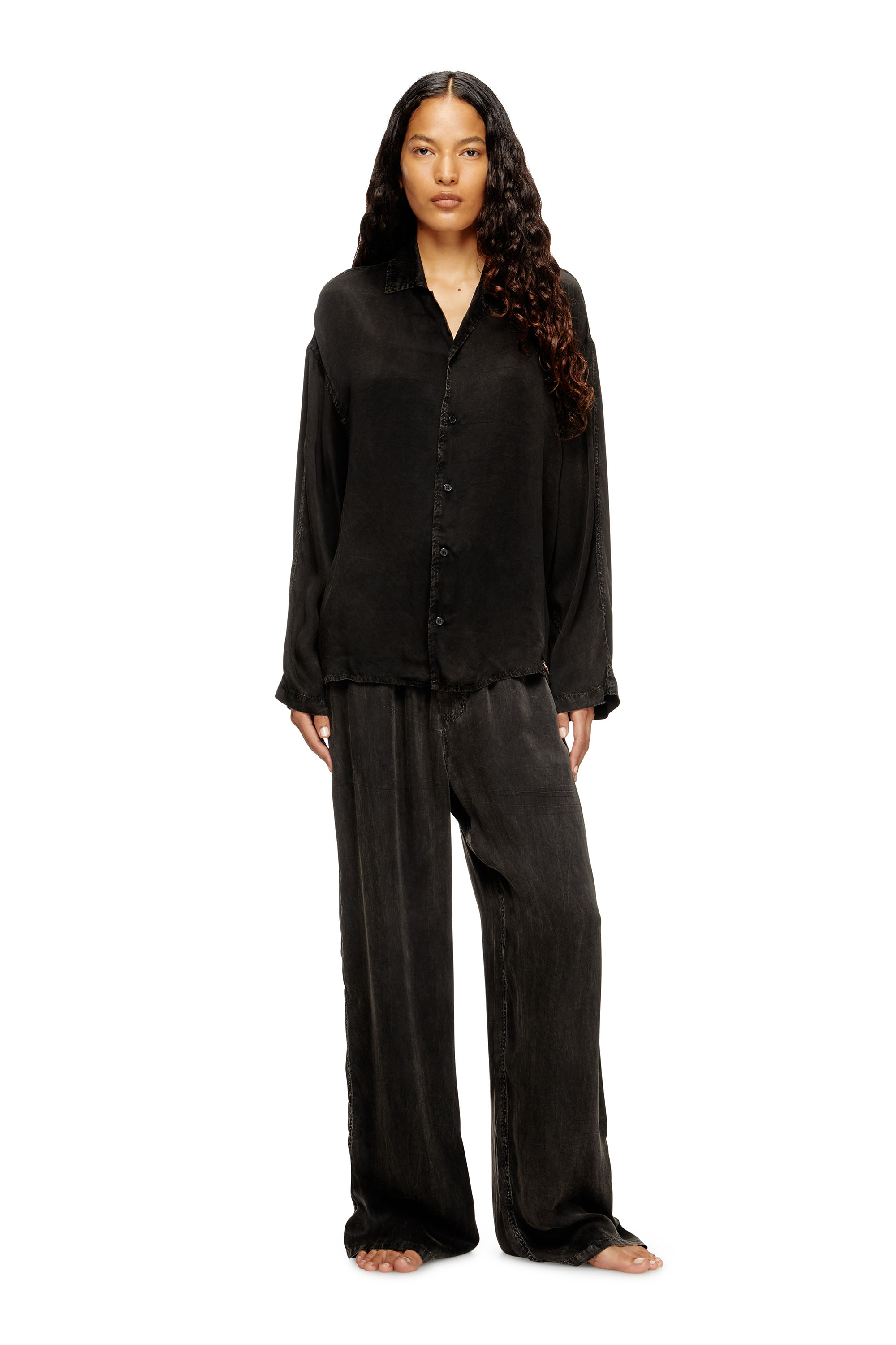 Diesel - SET-KEITH-DNM, Pigiama fluido effetto denim Unisex in Nero - 1