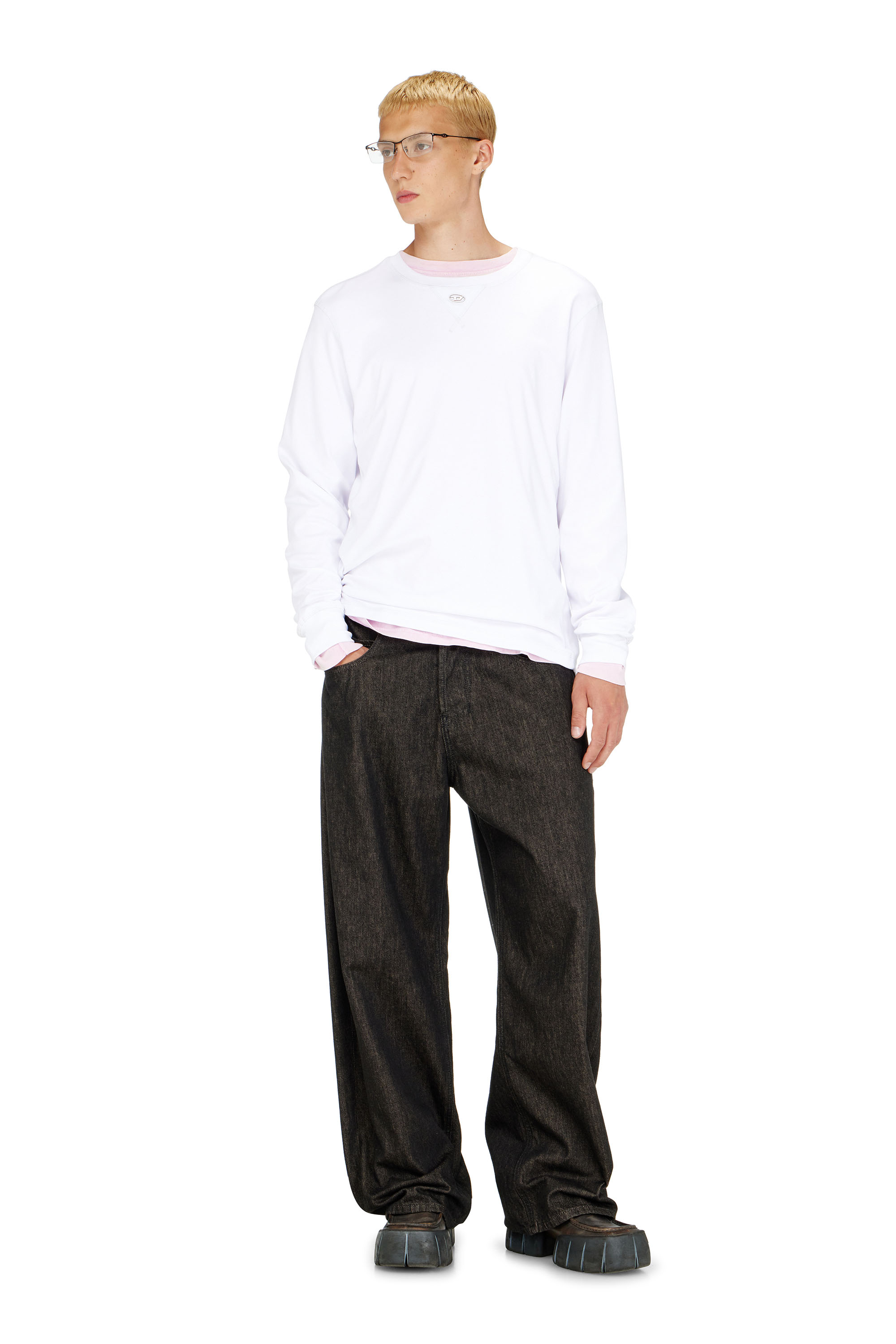 Diesel - T-MADJUST-LS-TR, Maglietta a maniche lunghe in cotone con Oval D Uomo in Bianco - 2