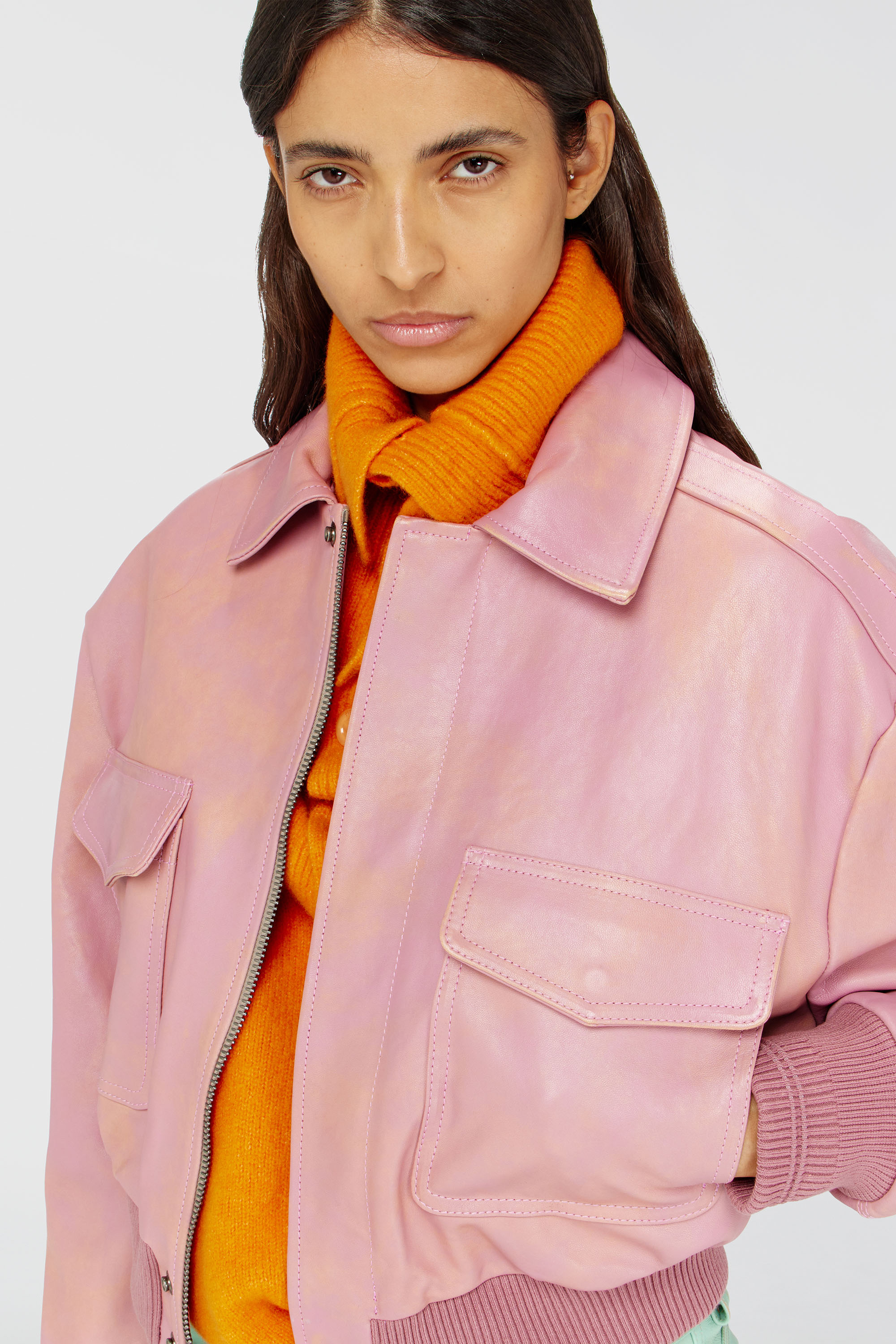 Diesel - L-AVIA, Giacca aviator in pelle lavorata Donna in Rosa - 5