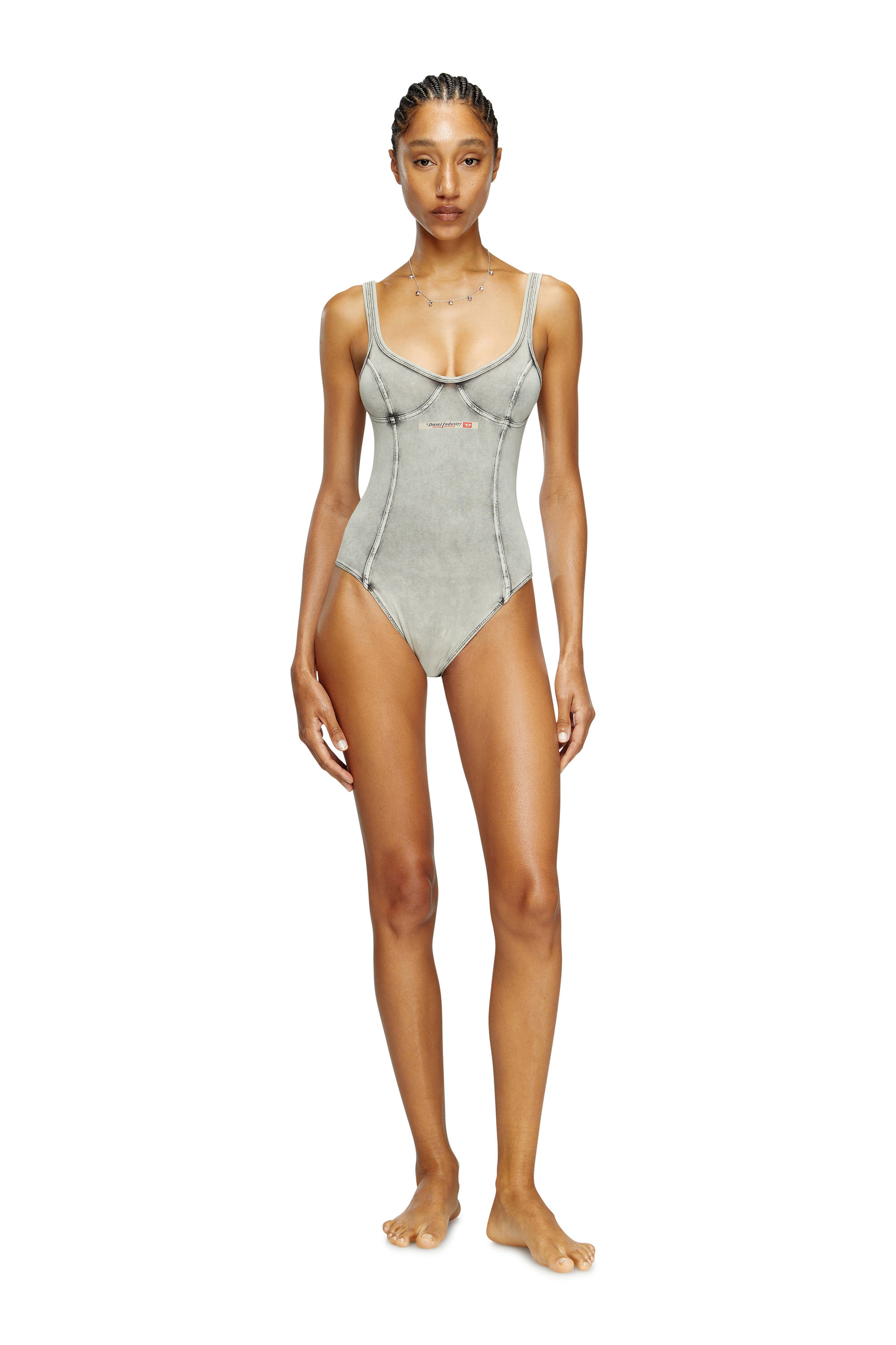Diesel - CAMI-DNM, Body in jersey effetto denim Donna in Grigio - 2