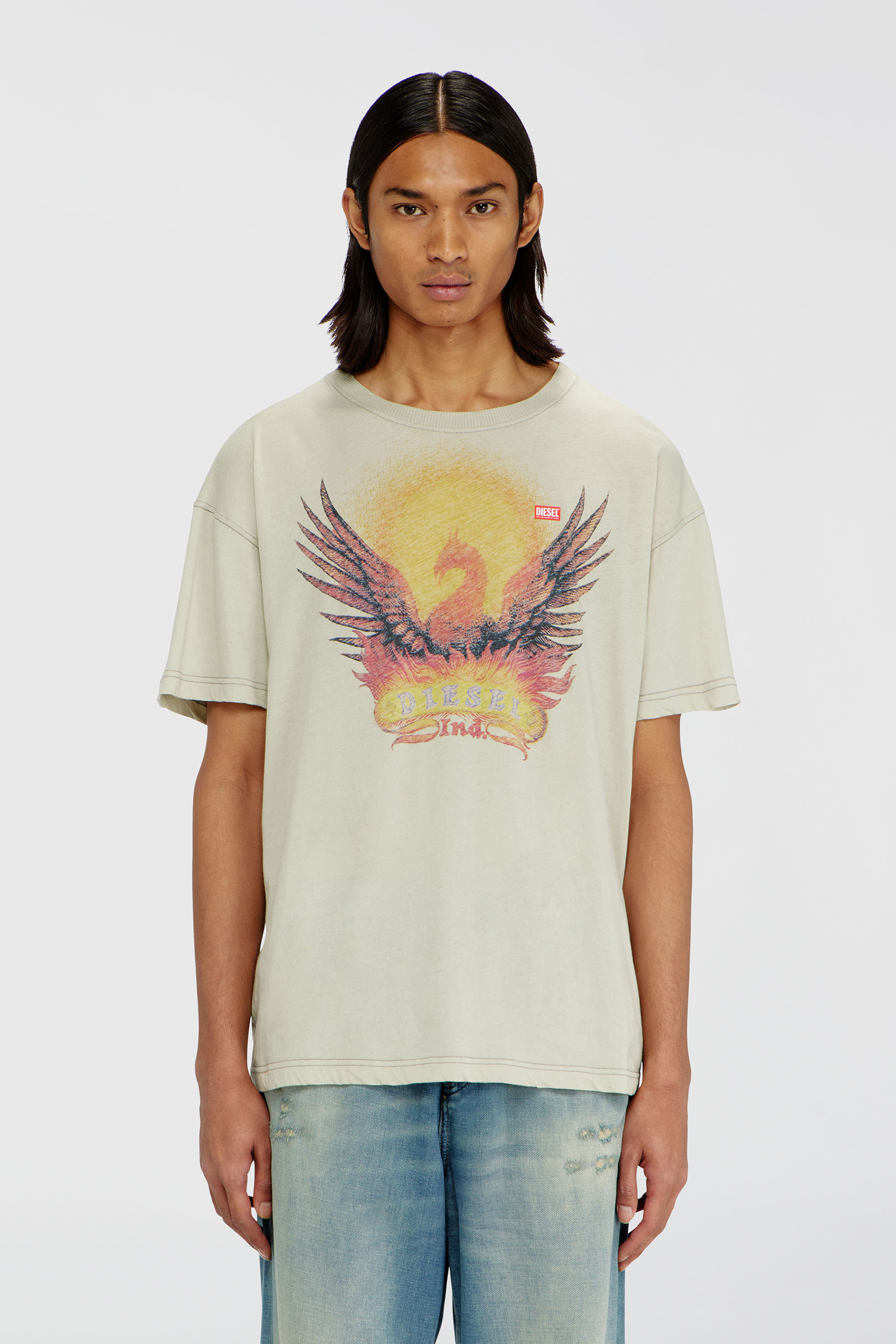 Diesel - T-NORM-AA1, T-shirt regular con stampa Phoenix Uomo in Beige - 1