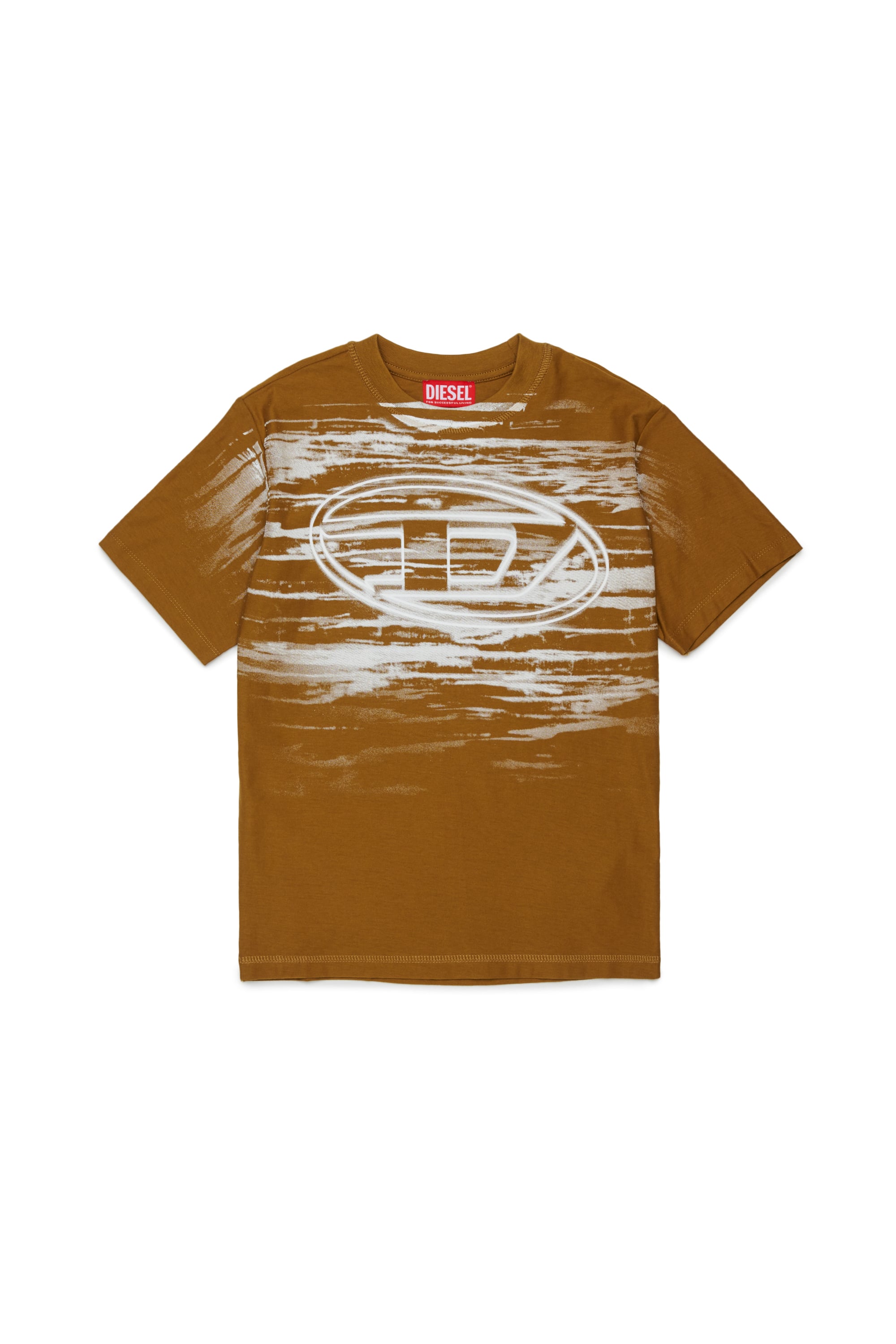 Diesel - TFRIT OVER, T-shirt con logo Oval D ed effetto streaky Uomo in Marrone - 1