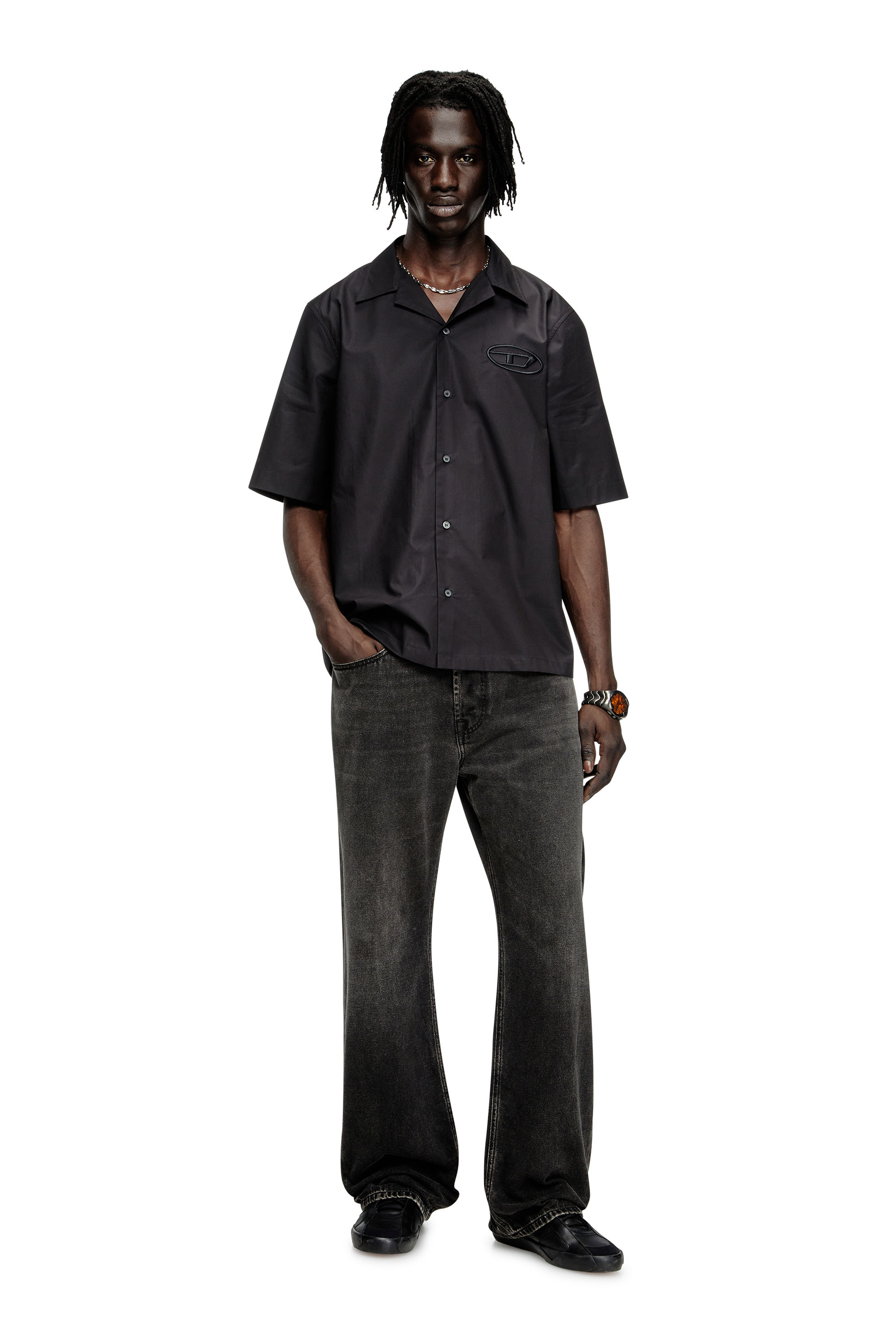Diesel - S-MAC-PCAL, Camicia bowling con logo Oval D Uomo in Nero - 2