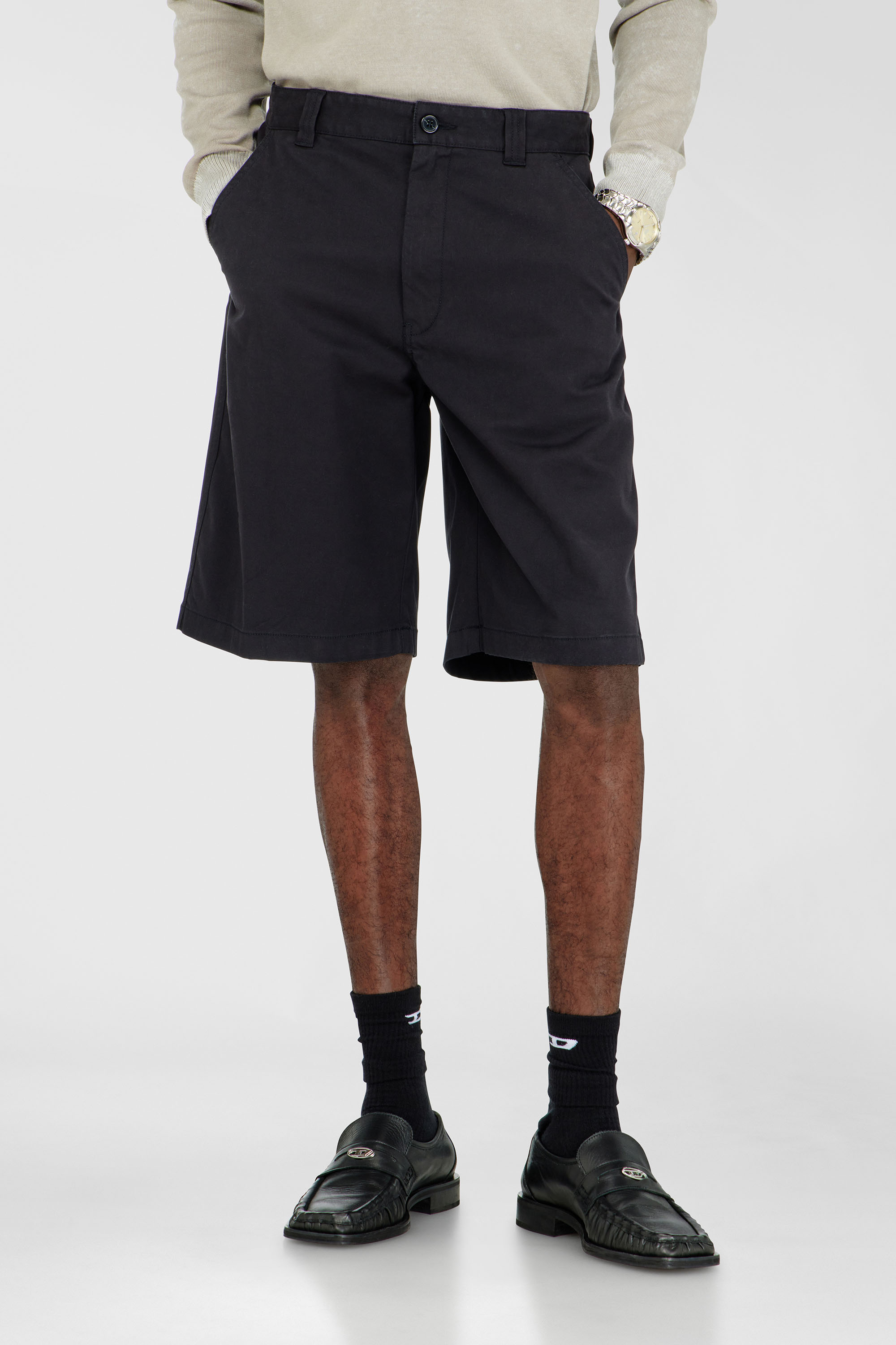 Diesel - P-HANT-CHINO-SHORT-EPCH, Pantaloncini di cotone con trattamento stonewash Uomo in Nero - 1