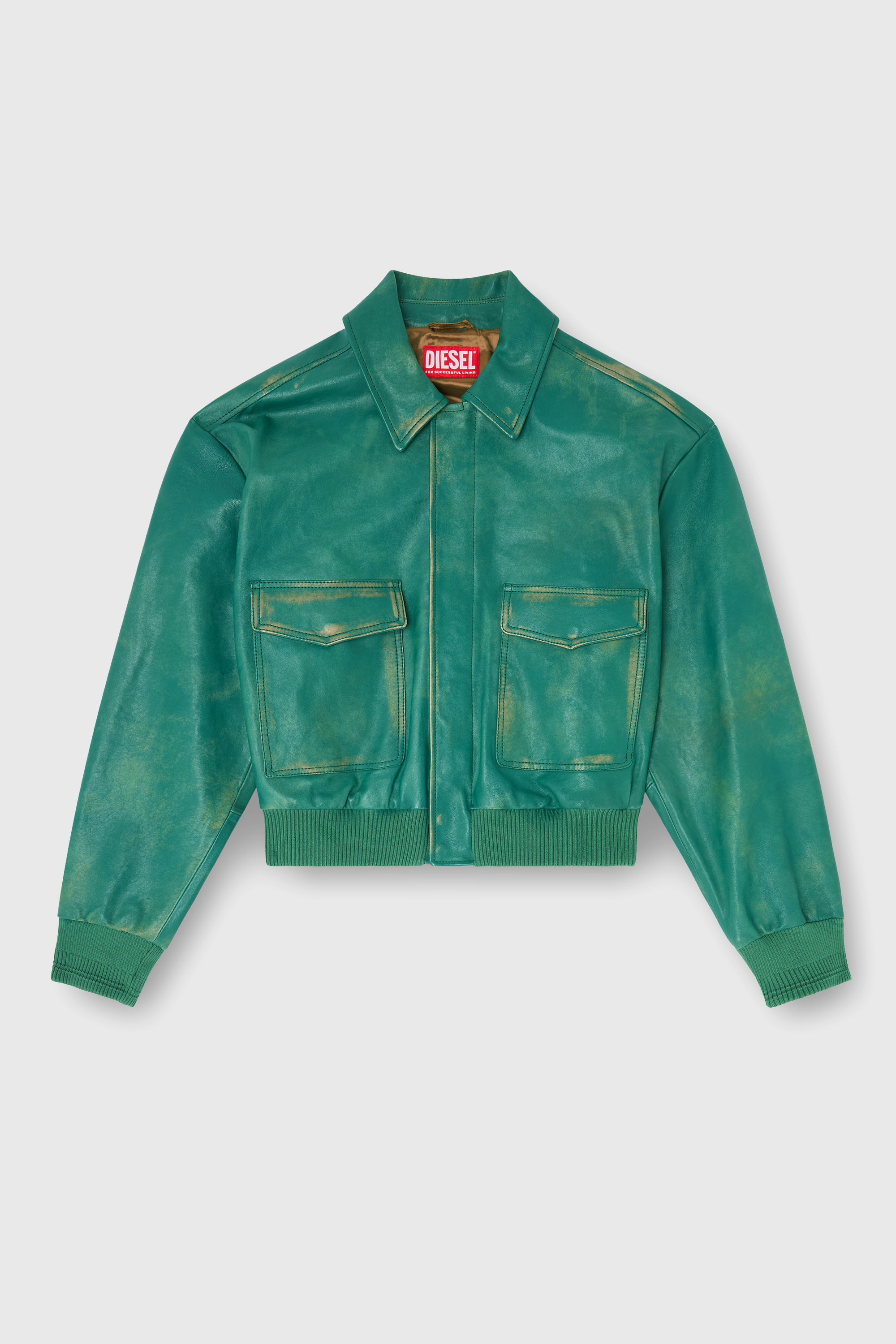 Diesel - L-UMAN, Giacca aviator in pelle lavorata Uomo in Verde - 2