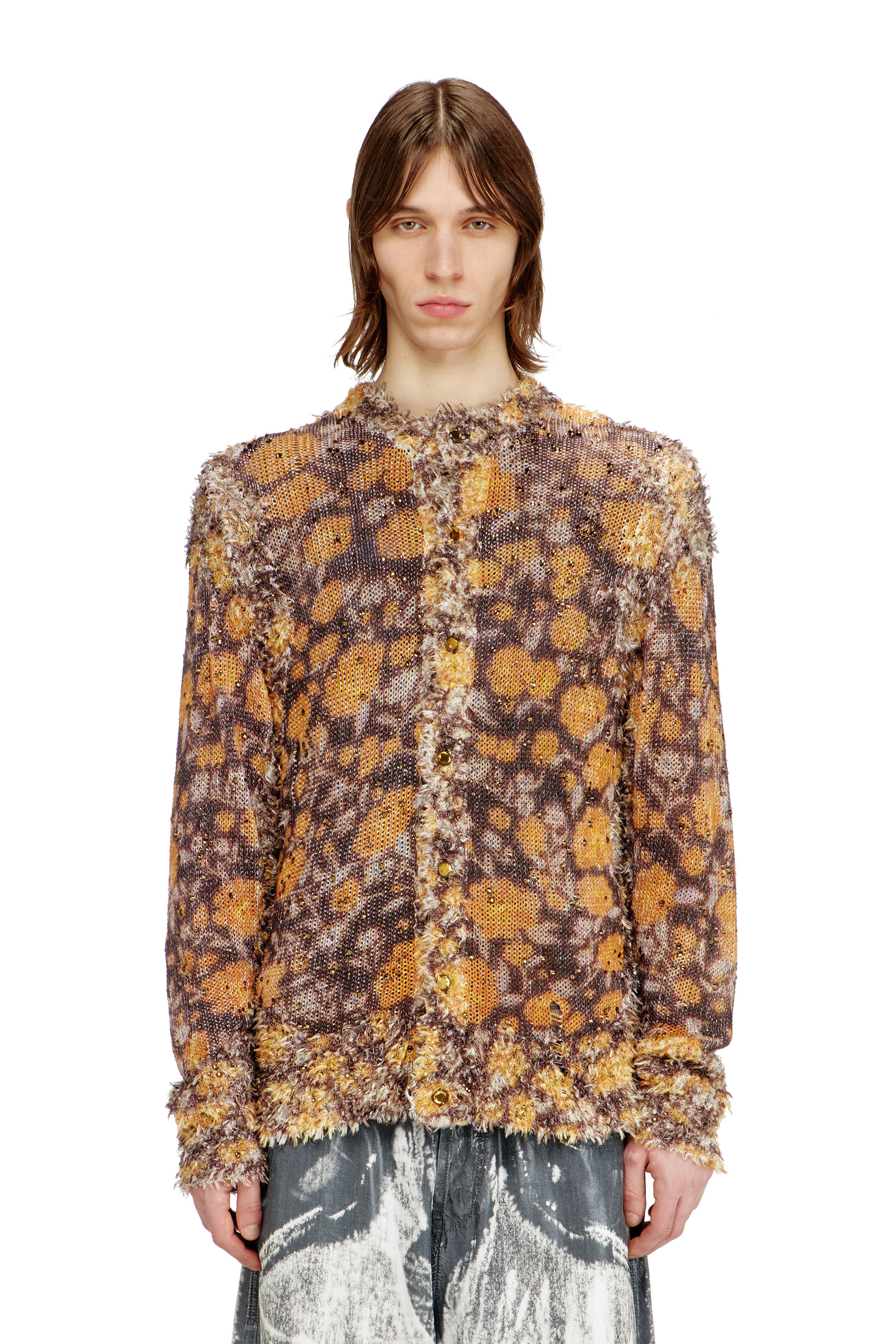 Diesel - K-LINNUS, Cardigan in misto lino stampato con cristalli Uomo in Multicolor - 1