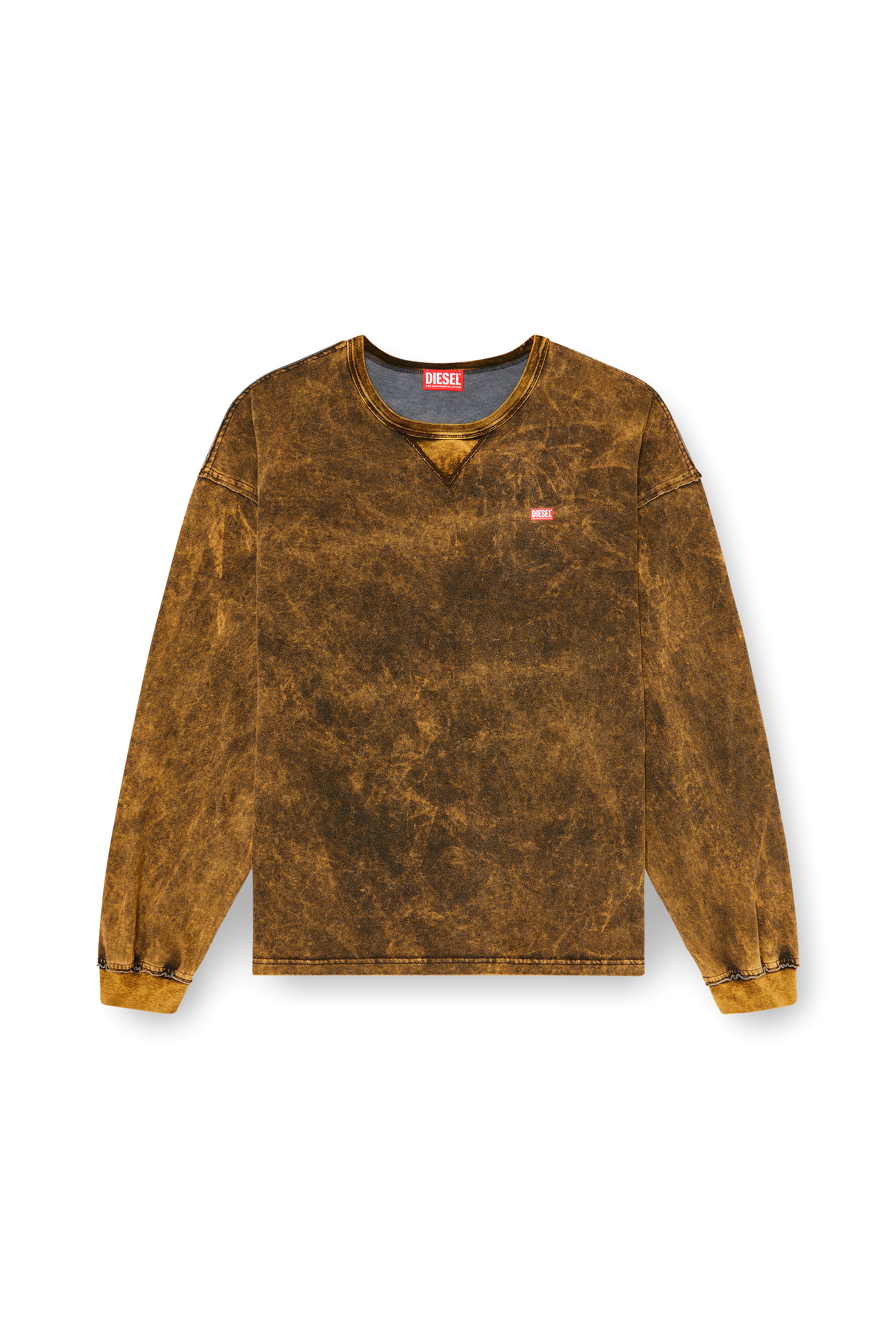 Diesel - T-BOXT-LS-RAW, T-shirt a manica lunga acid wash con soprafili sfrangiati Uomo in Marrone - 3