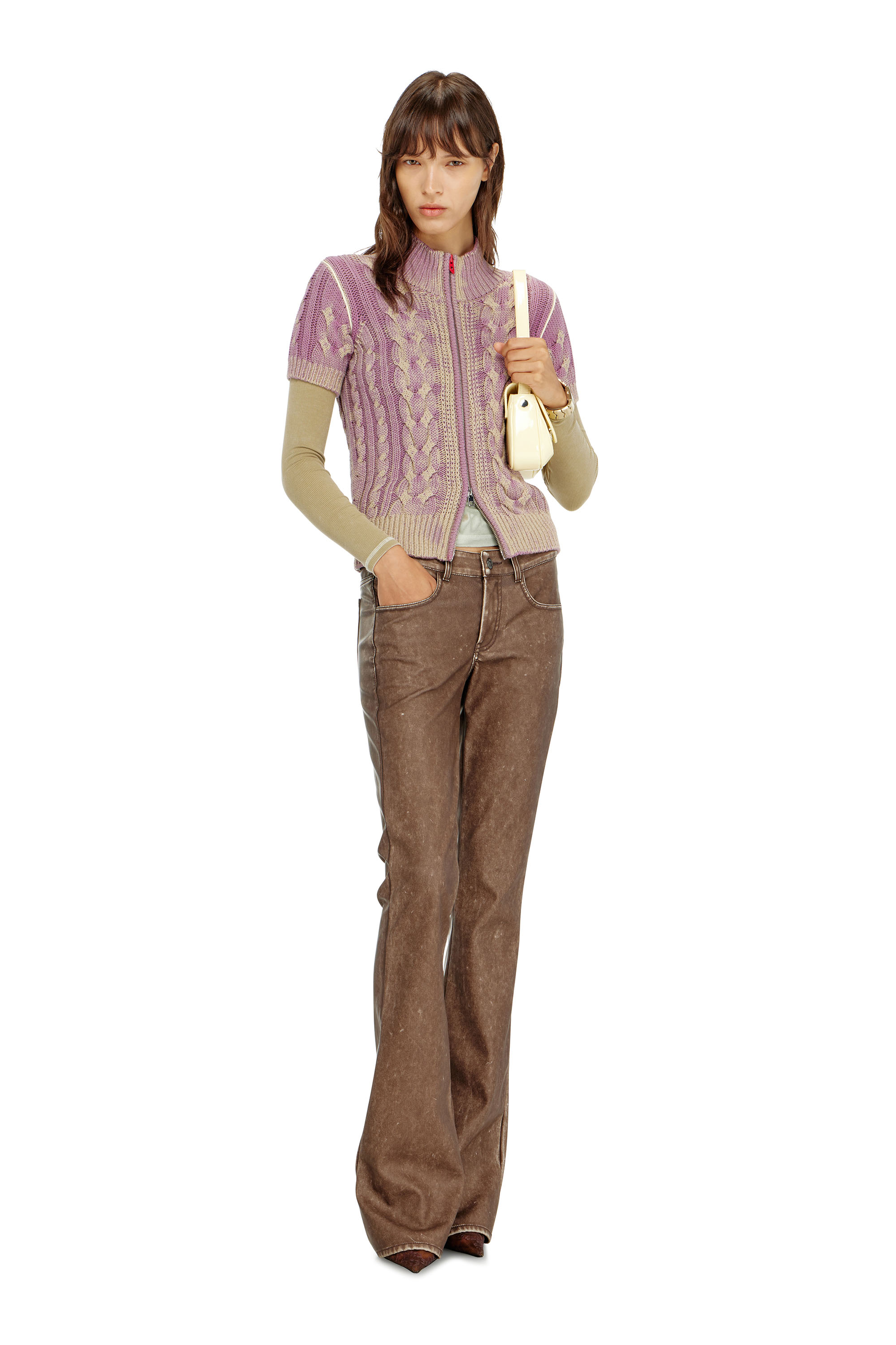 Diesel - M-ELANA, Cardigan a maniche corte con zip in maglia a trecce Donna in Multicolor - 2