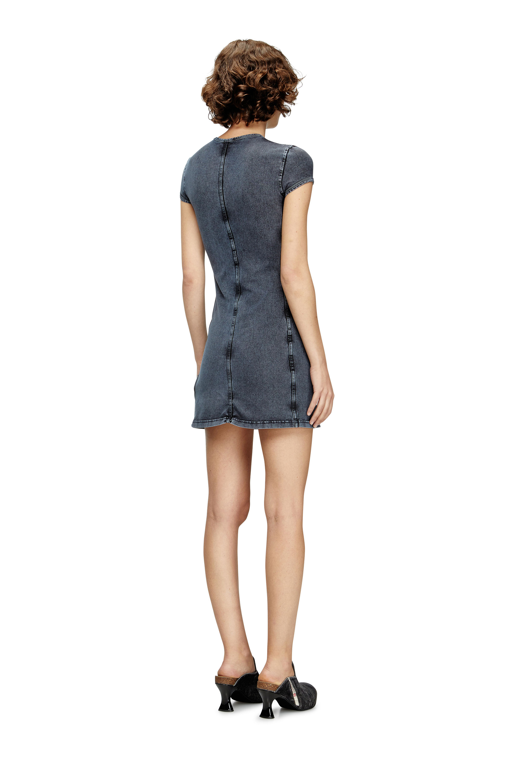 Diesel - D-CUPSLEEVES, Abito mini in jersey effetto denim Donna in Blu - 4