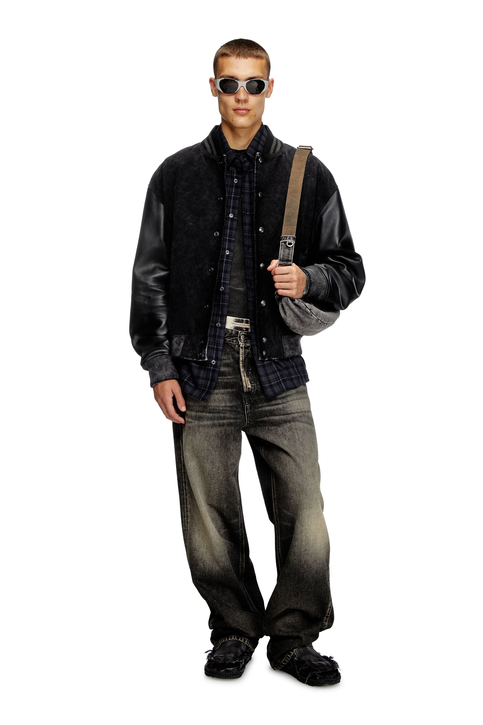 Diesel - L-NYN, Bomber in denim e pelle Uomo in Nero - 2