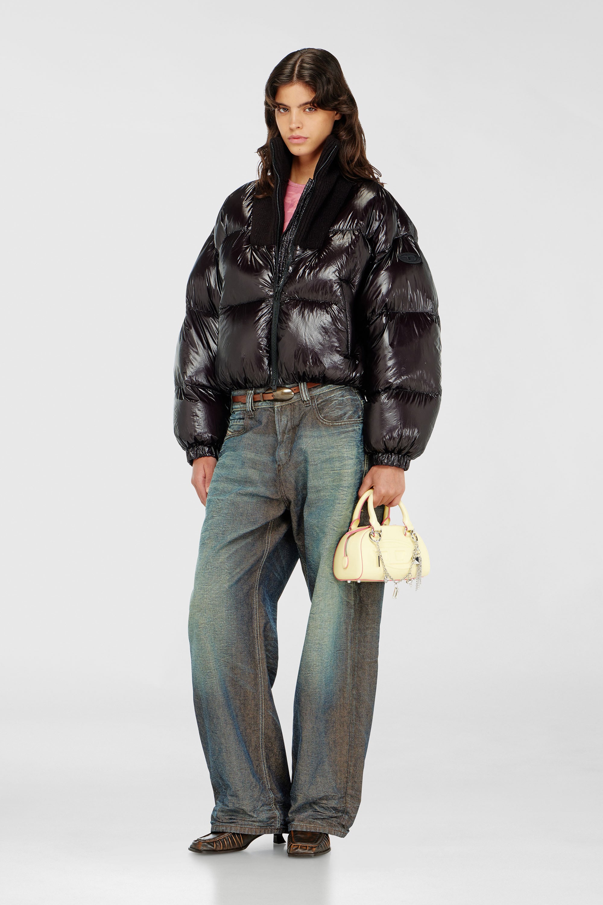 Diesel - W-ARRIOR, Piumino down in ripstop con collo a maglia Donna in Nero - 1