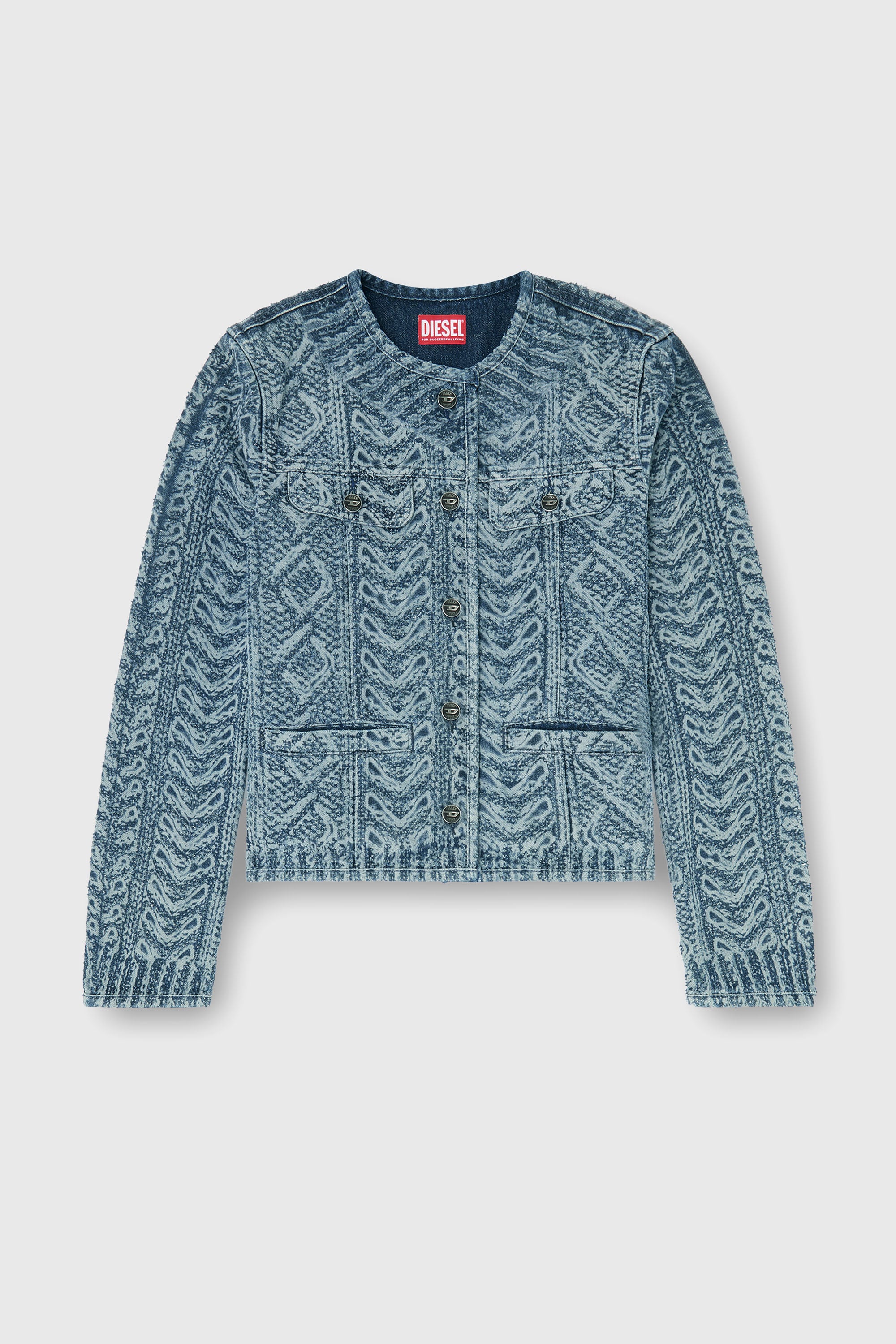 Diesel - DE-GRAFY-S2, Giacca senza collo in denim effetto maglia a trecce Donna in Blu - 2