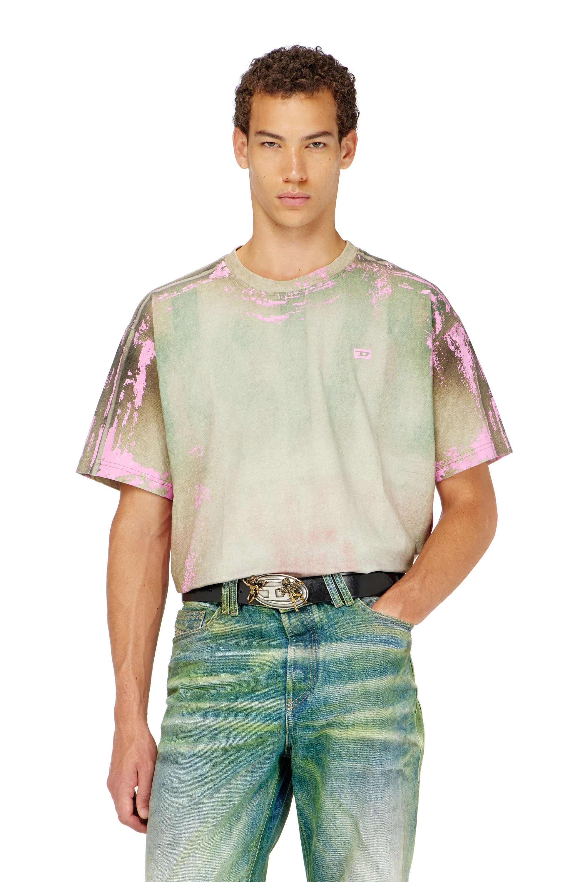 Diesel - T-FILMY-SHO, T-shirt in jersey effetto pelle craquel&eacute; Uomo in Multicolor - 1