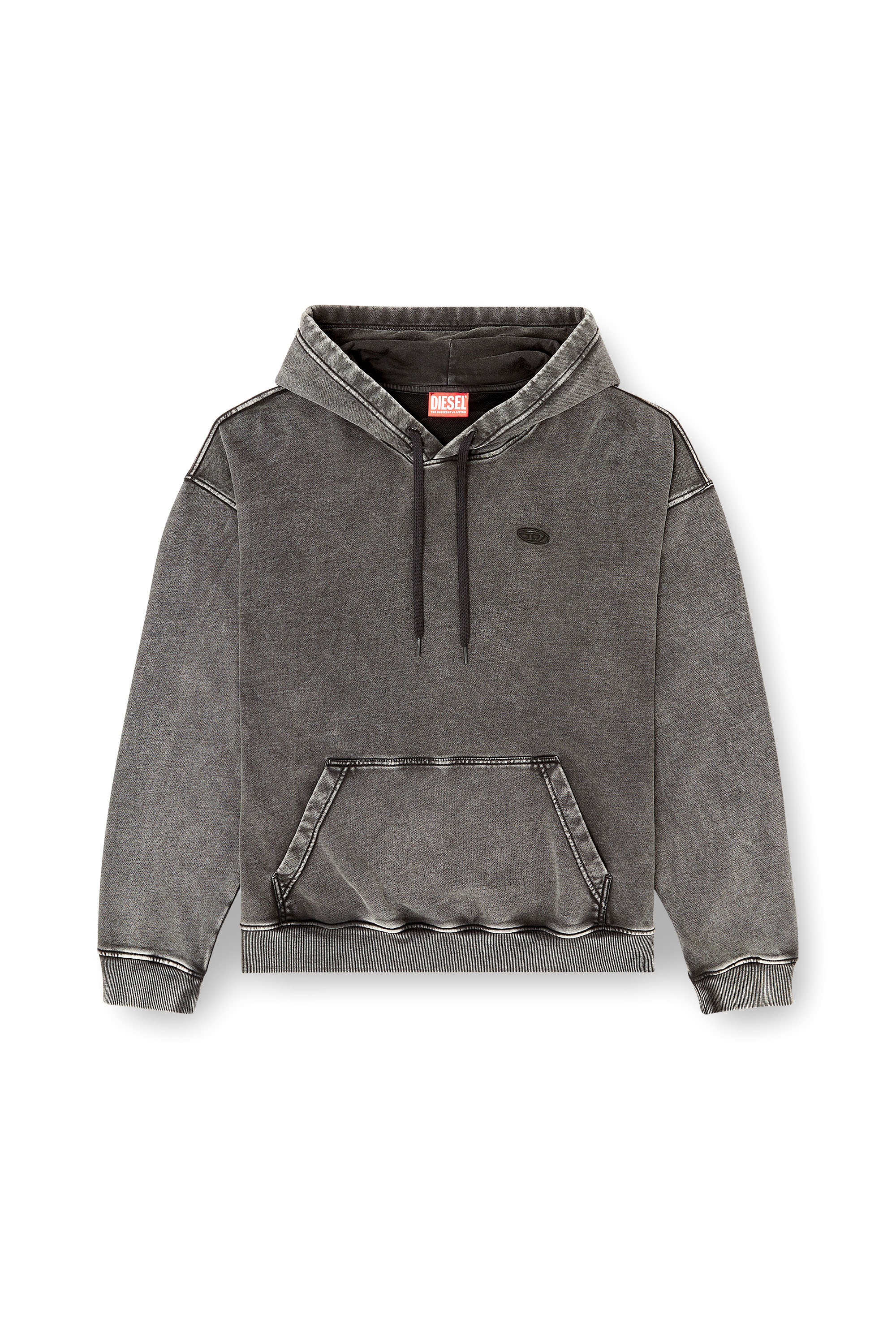 Diesel - S-BOXT-HOOD-DEN, Felpa con cappuccio con toppa posteriore tagliata a vivo Uomo in Grigio - 3