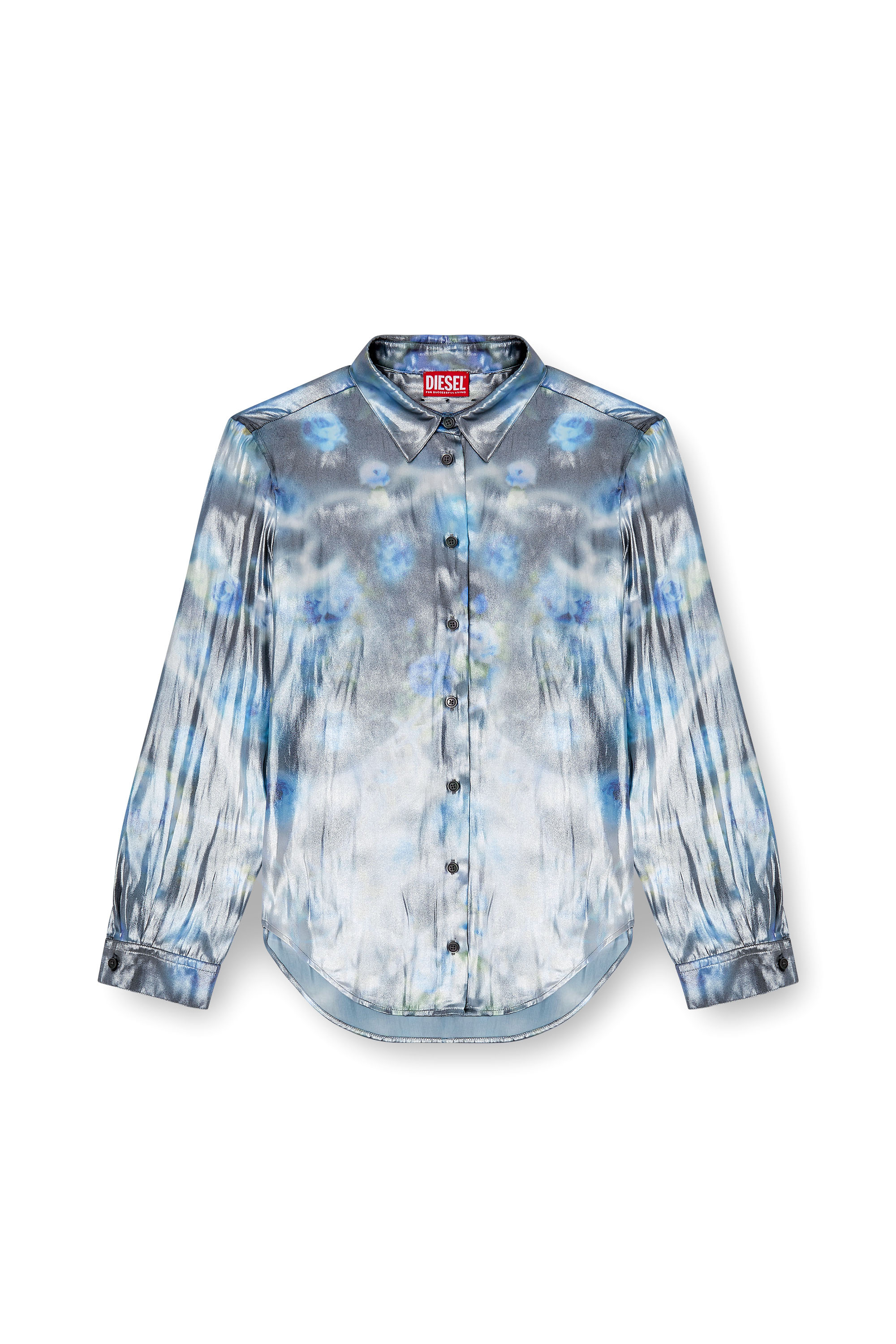 Diesel - C-RONOR-S2, Camicia effetto metallizzato e rose sfocate Donna in Blu - 3