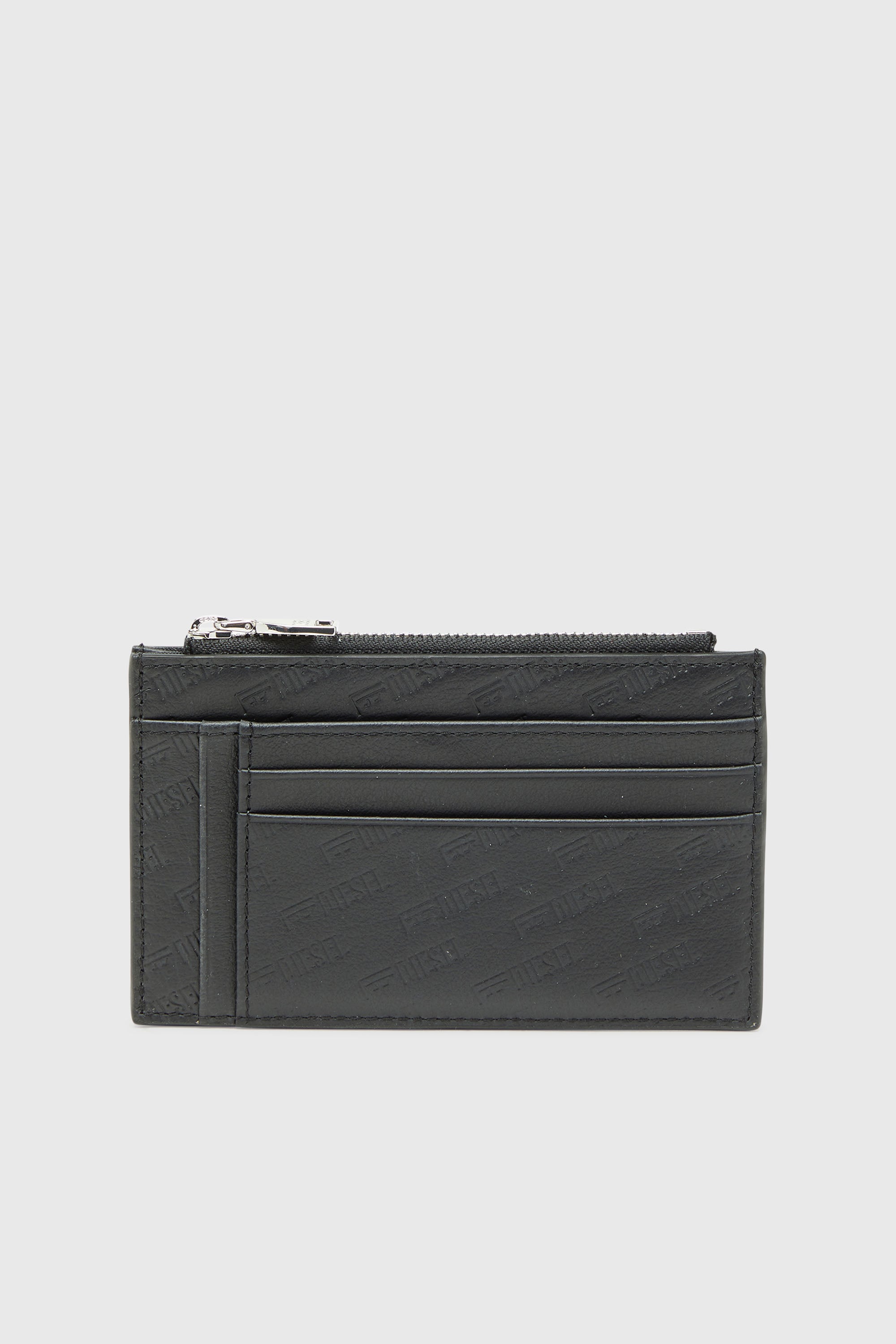 Diesel - MONOGRAM CARD CASE VI, Portacarte in pelle con tasca zip e lavorazione embossing Uomo in Nero - 1