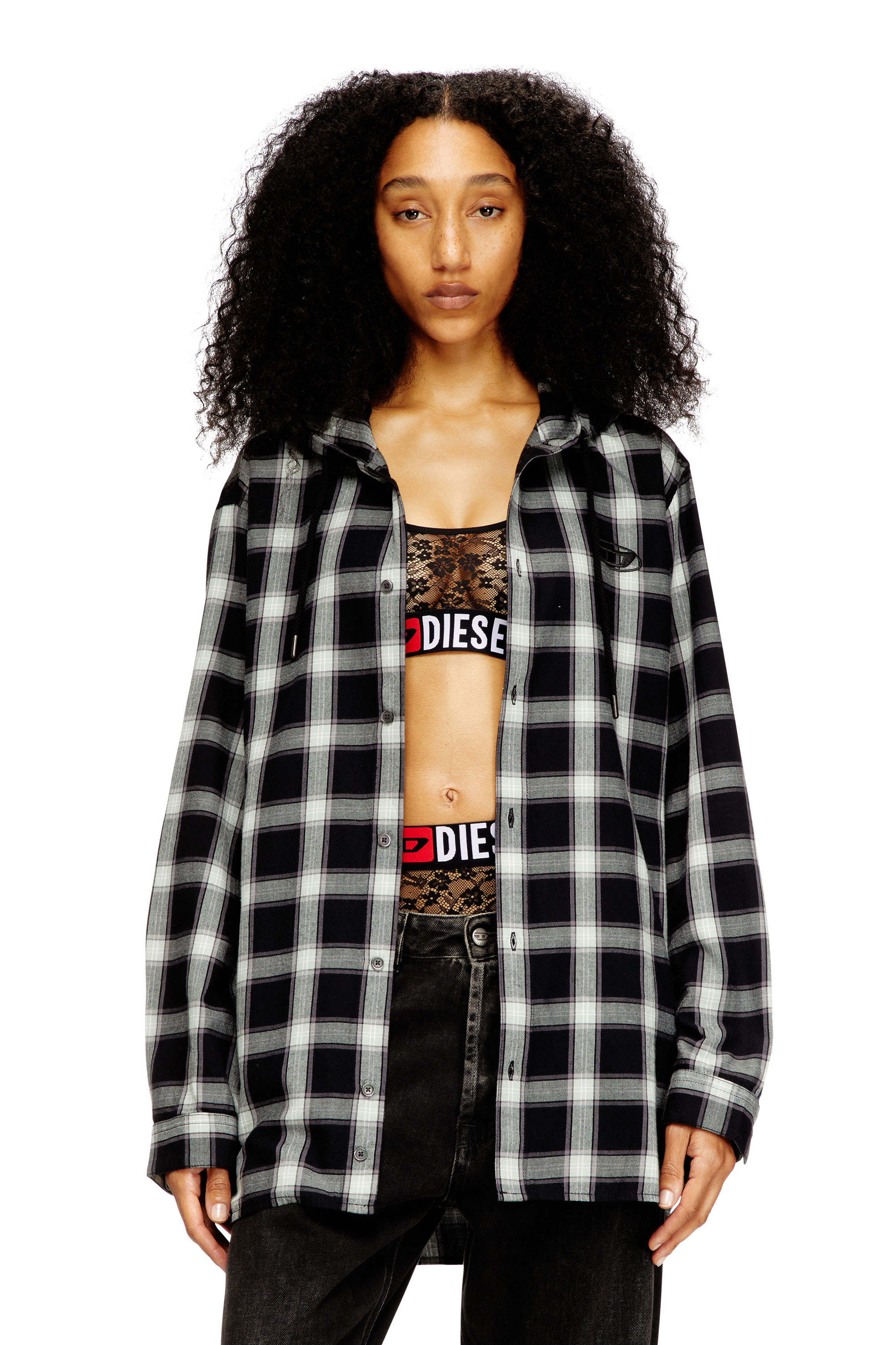 Diesel - UFSB-ORIBA, Reggiseno a triangolo in pizzo con elastico logato Diesel Donna in Nero - 4