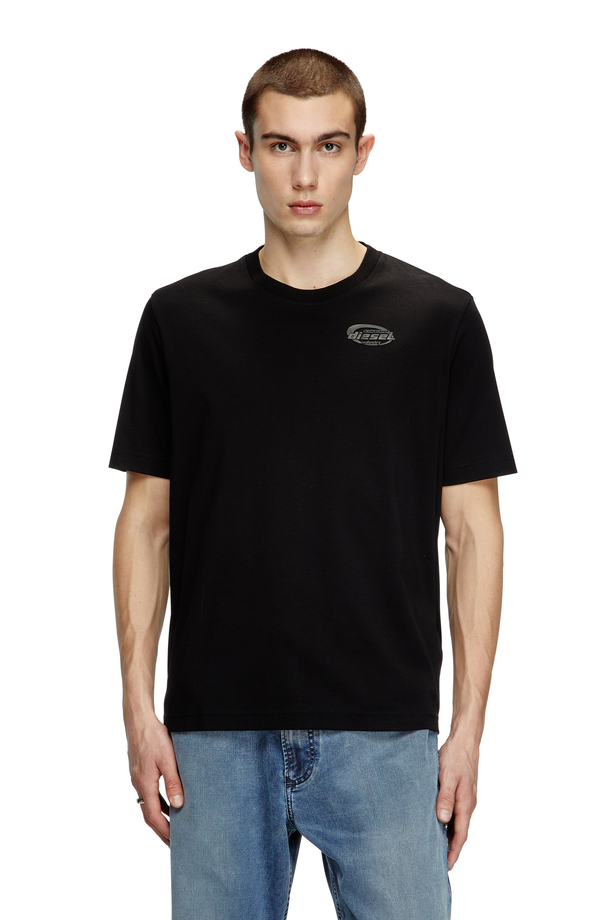 Diesel - T-MADJUST-R2, T-shirt in cotone mercerizzato con logo in tinta Uomo in Nero - 1