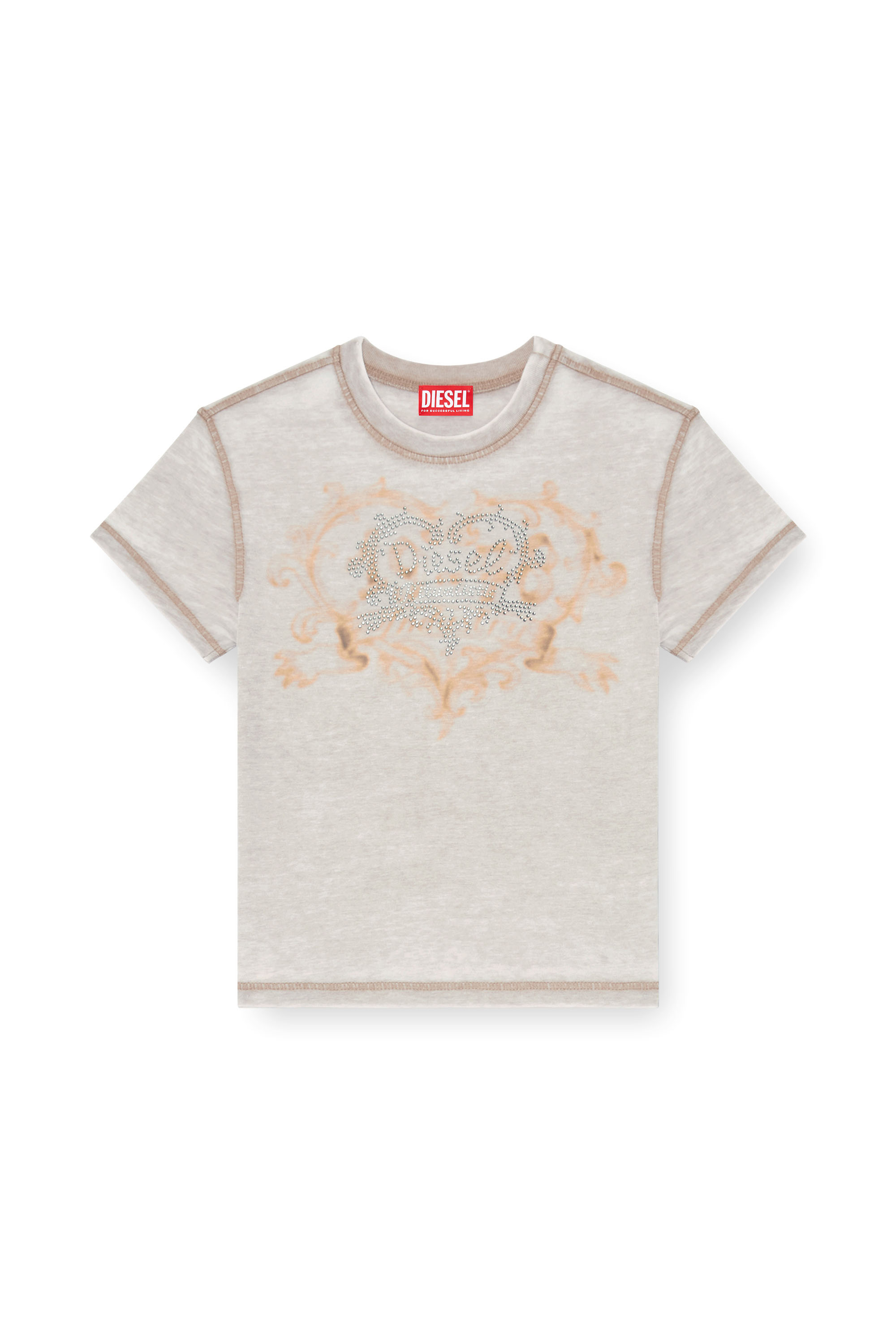 Diesel - T-ILA-AA1, T-shirt in jersey con strass ed effetto burnout Donna in Grigio - 3