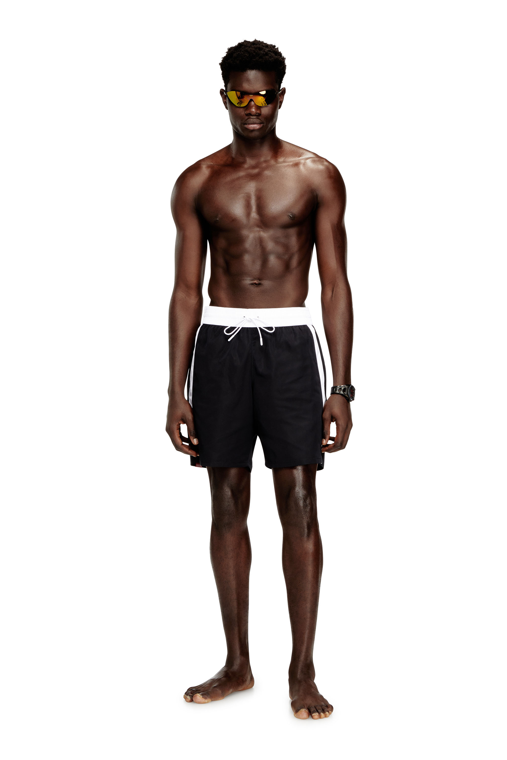Diesel - BOXER-46-D-POP, Pantaloncini da nuoto con cintura a contrasto Uomo in Nero - 1